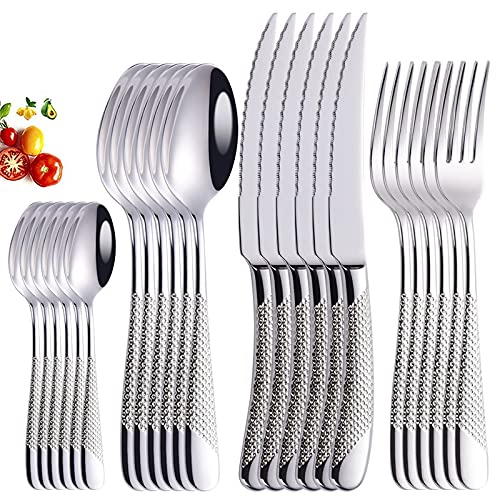 24-Piece Stainless Steel Silverware Flatware Set - Luxury Cutlery Set with Knives, Forks & Spoons - Elegant Dinnerware for Western Dining, Parties & Formal Occasions (Silver)