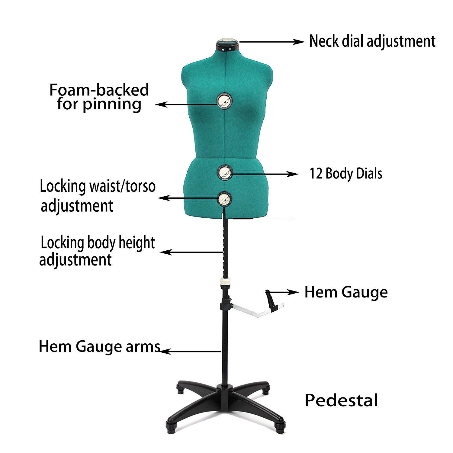 **BHD BEAUTY Green 13-Dial Adjustable Dress Form Mannequin for Sewing & Tailoring - Female Body Torso with Tripod Stand, Up to 70