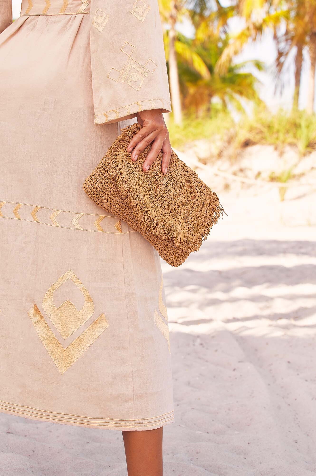 Natural Raffia Clutch Bag for Women - Handwoven Straw Evening Clutch Purse - Boho Beach Wedding Party Accessory