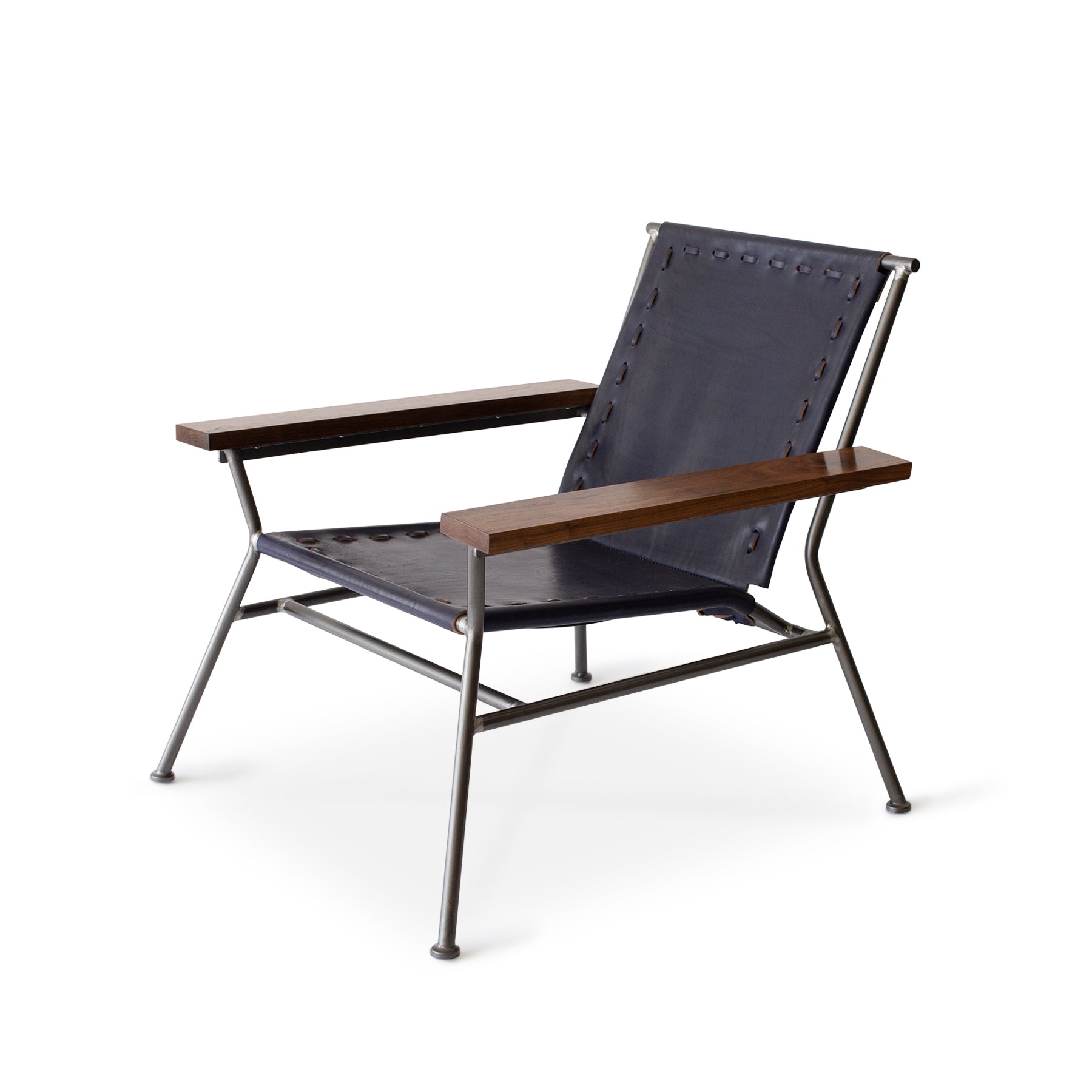 Premium Blue Saddle Leather Armchair with Natural Steel Base - Stylish & Durable Living Room, Office, or Lounge Seating