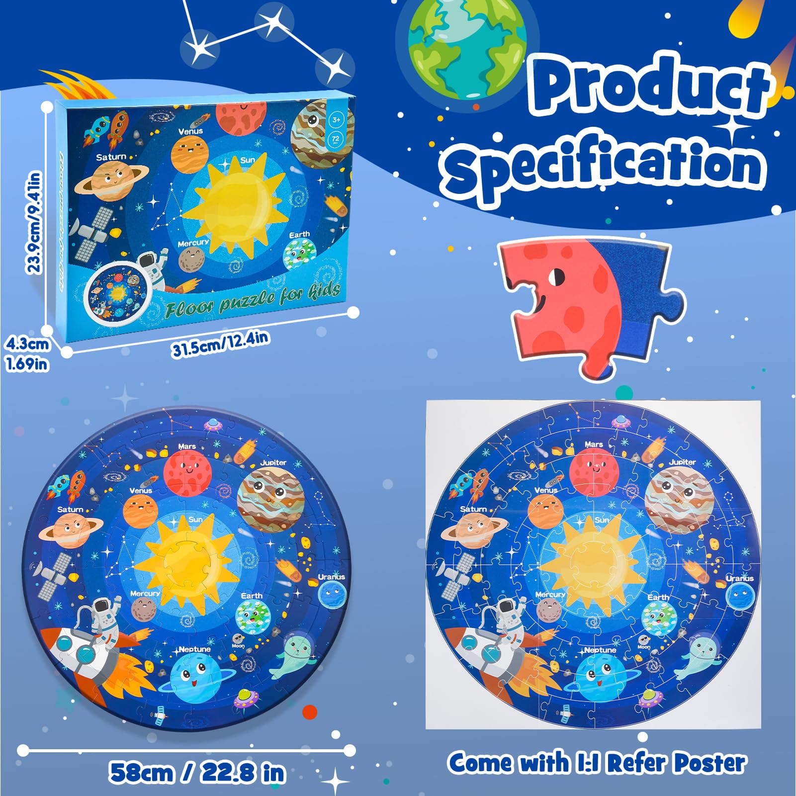 Funblitz Solar System Puzzle for Kids Ages 3-8 - Educational Space Toys with Planets - STEM Learning Gifts for Boys & Girls - Perfect for Classroom, Birthday & Homeschool Astronomy Activities
