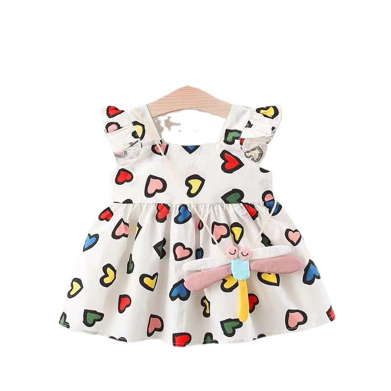 Adorable Baby Girl Love Print Dress with Dragonfly Bag Set - Cute Outfit for Special Occasions, Parties & Photoshoots