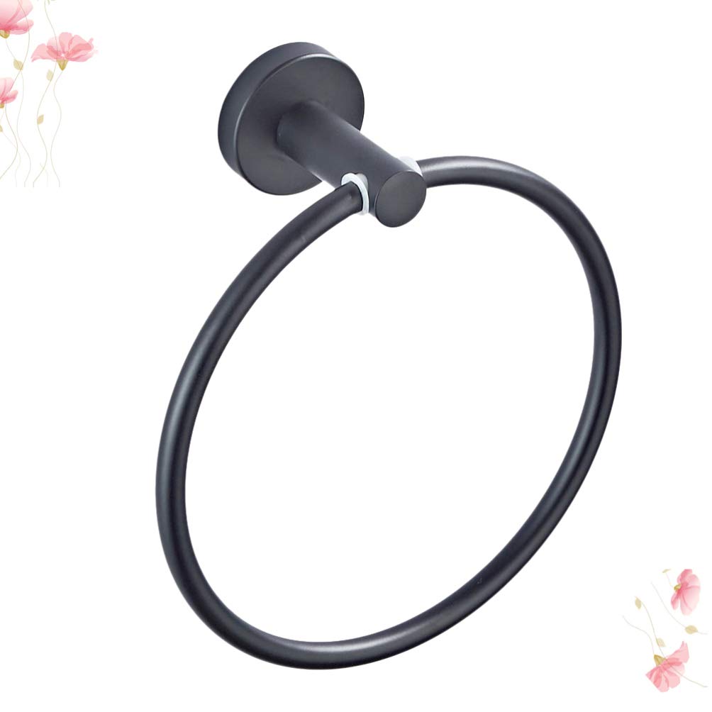 TOPBATHY Black Wall Mounted Towel Holder - 4 Pack Brass Hooks for Bathroom, Macrame Shelf & Round Chassis Towel Ring - Perfect for Hanging Towels, Robes & Decor in Bathroom, Spa or Laundry Room