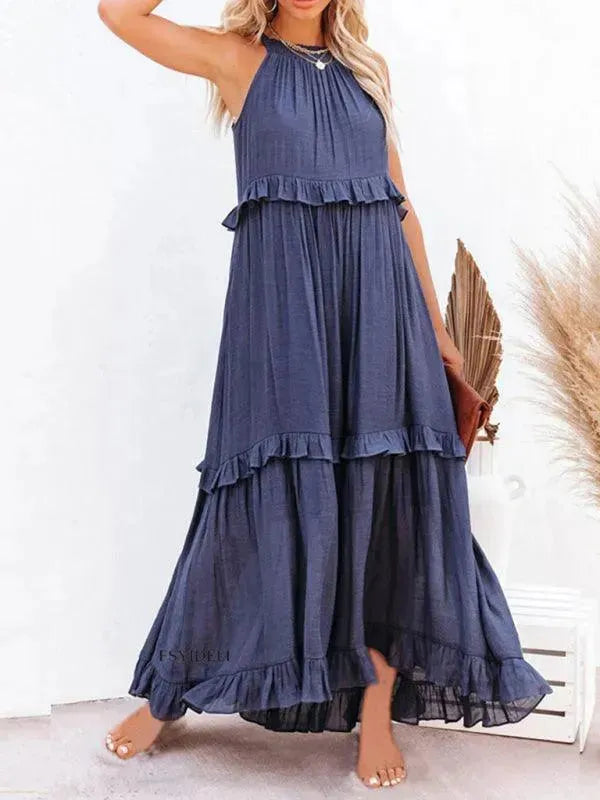 Elegant Sleeveless Ruffle Maxi Dress for Women - Summer Beach Wedding Party & Vacation Outfit