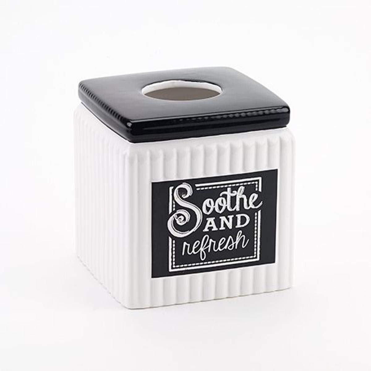 Avanti Linens Chalk it Up White & Black Ceramic Tissue Box Cover - Stylish Bathroom & Home Decor for Modern Living Spaces