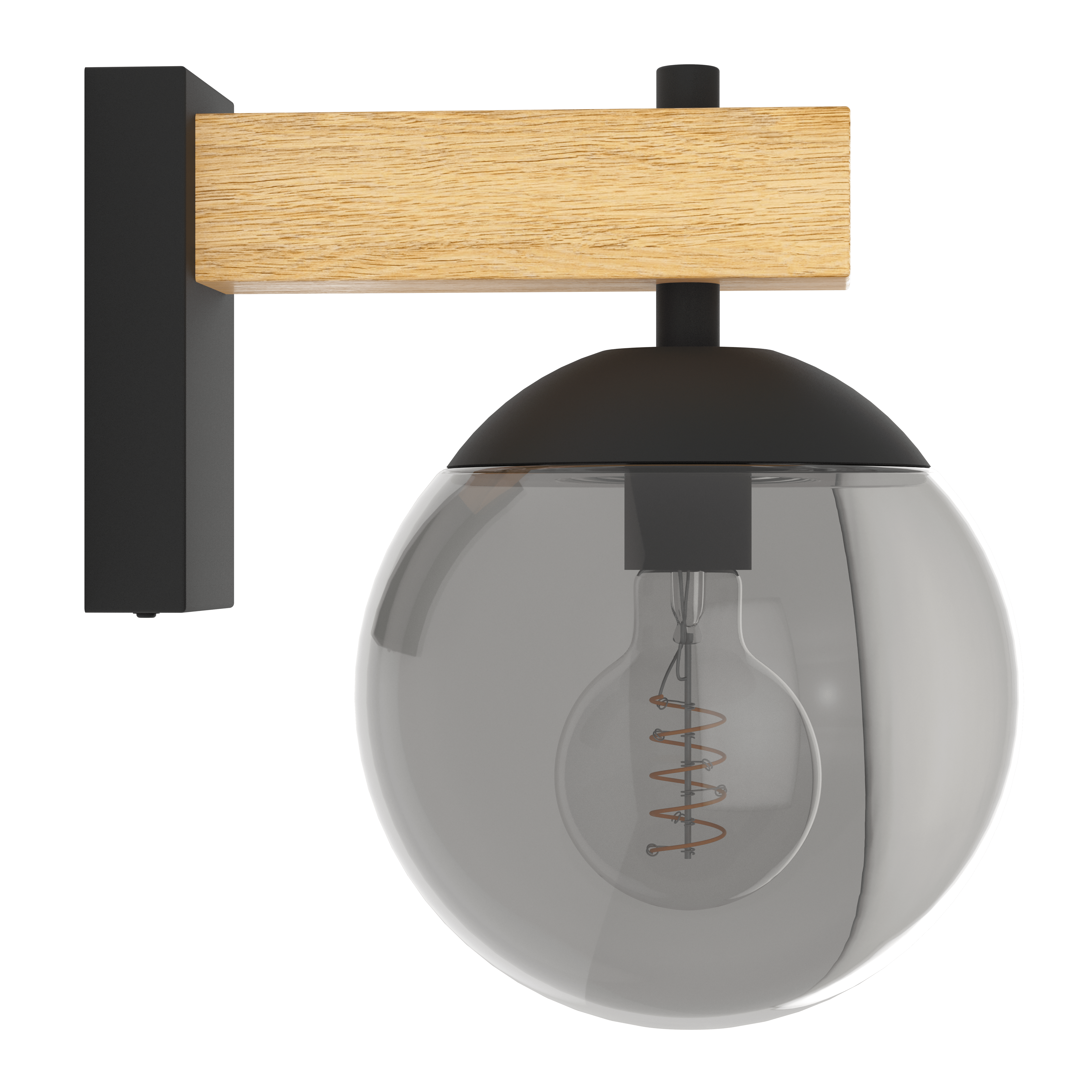Eglo Bufalata IP44 Black & Wooden Outdoor Wall Light - Waterproof Exterior Lighting for Patio, Garden, Porch, and Backyard