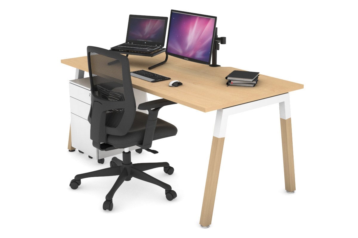 Premium Quadro A-Legs Office Desk with Wooden Legs & Cross Beam - 1200L x 800W Workstation with Cable Management Scallop - Perfect for Home Office, Study Room & Modern Workspaces