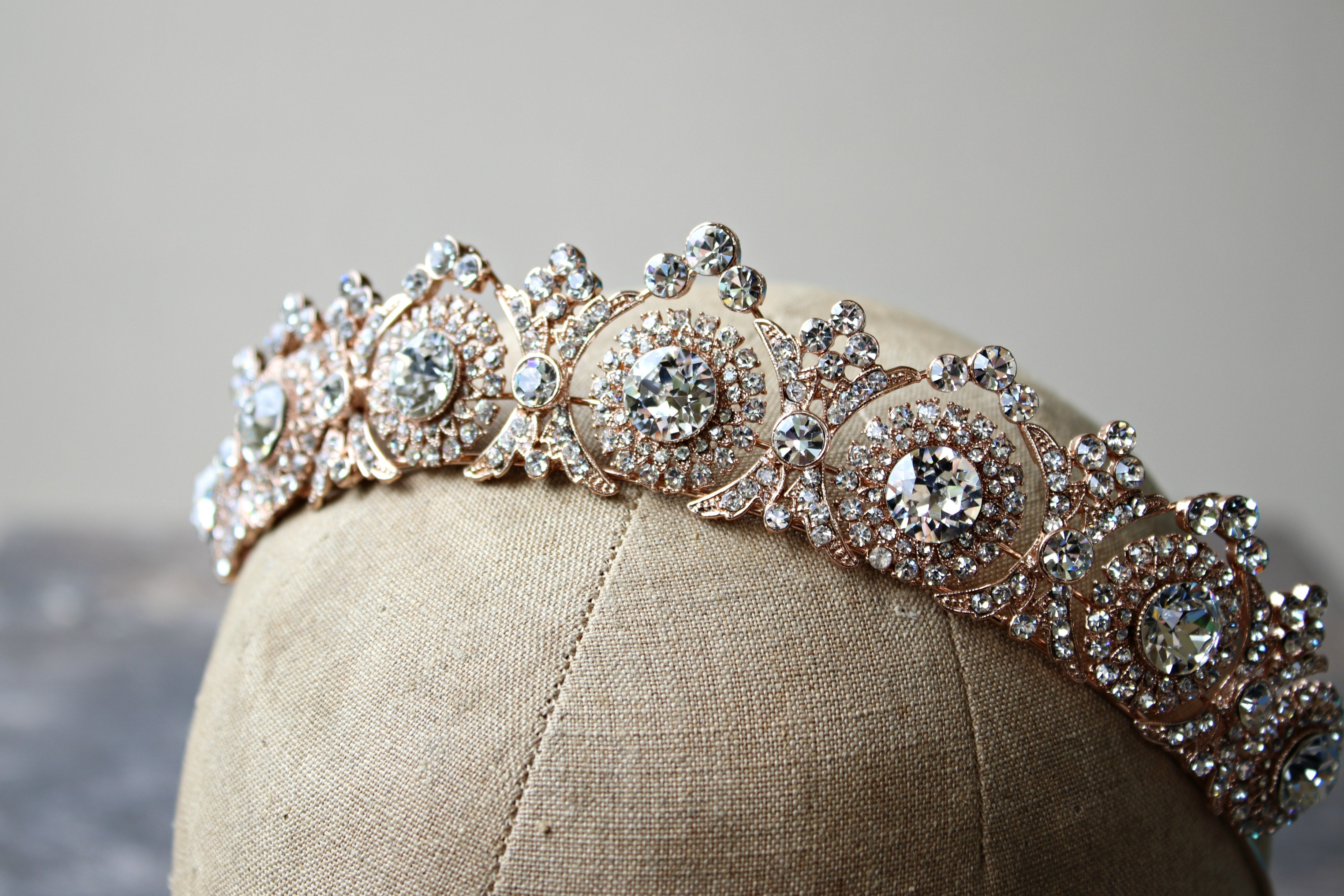 NOBLESSE Rose Gold Swarovski Crystal Wedding Tiara - Elegant Bridal Crown for Bride, Princess, Prom, Quinceañera & Special Occasions