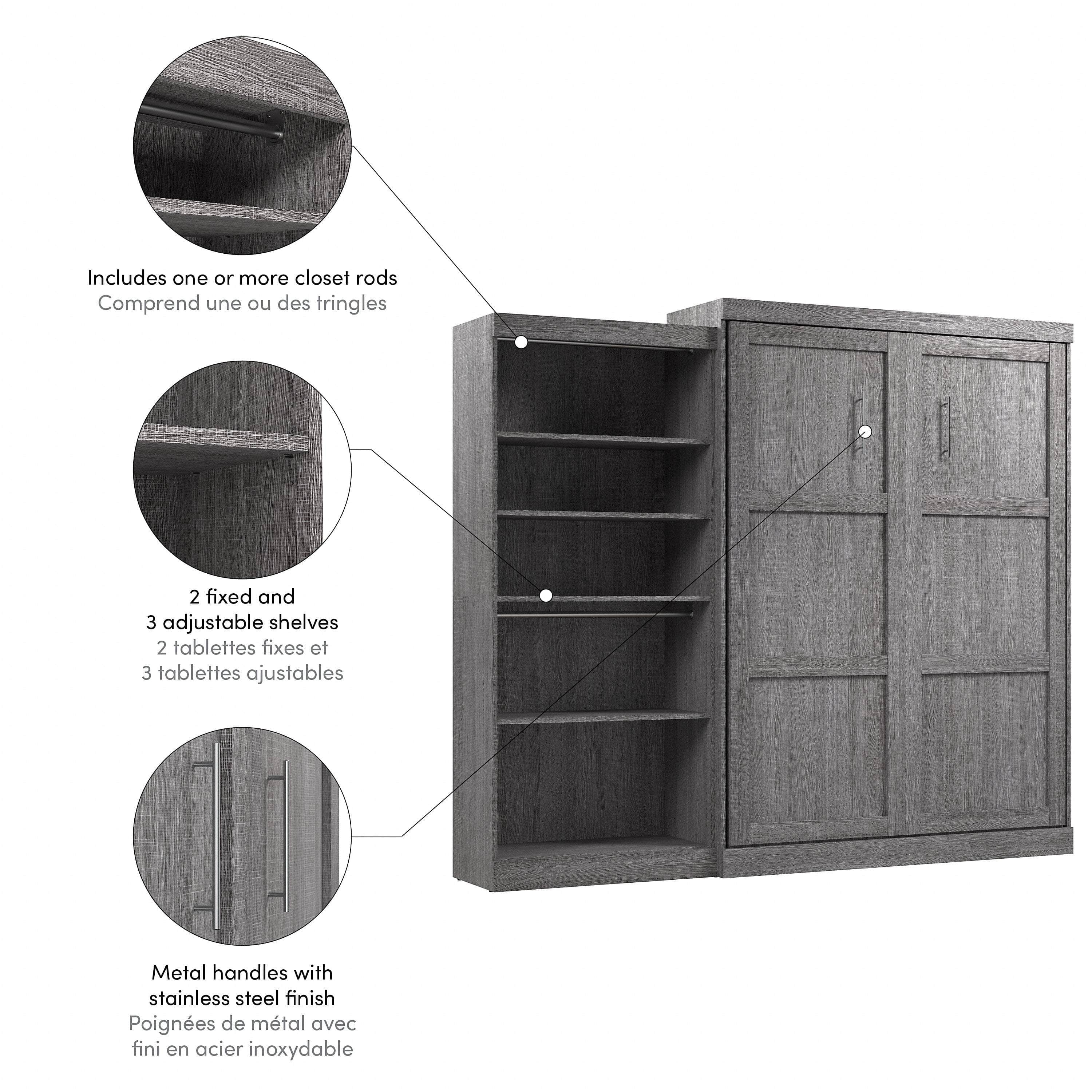 Pur Queen Murphy Wall Bed with Closet Organizer (101W) - 7 Color Options | Space-Saving Wall Bed for Small Apartments, Guest Rooms & Home Offices