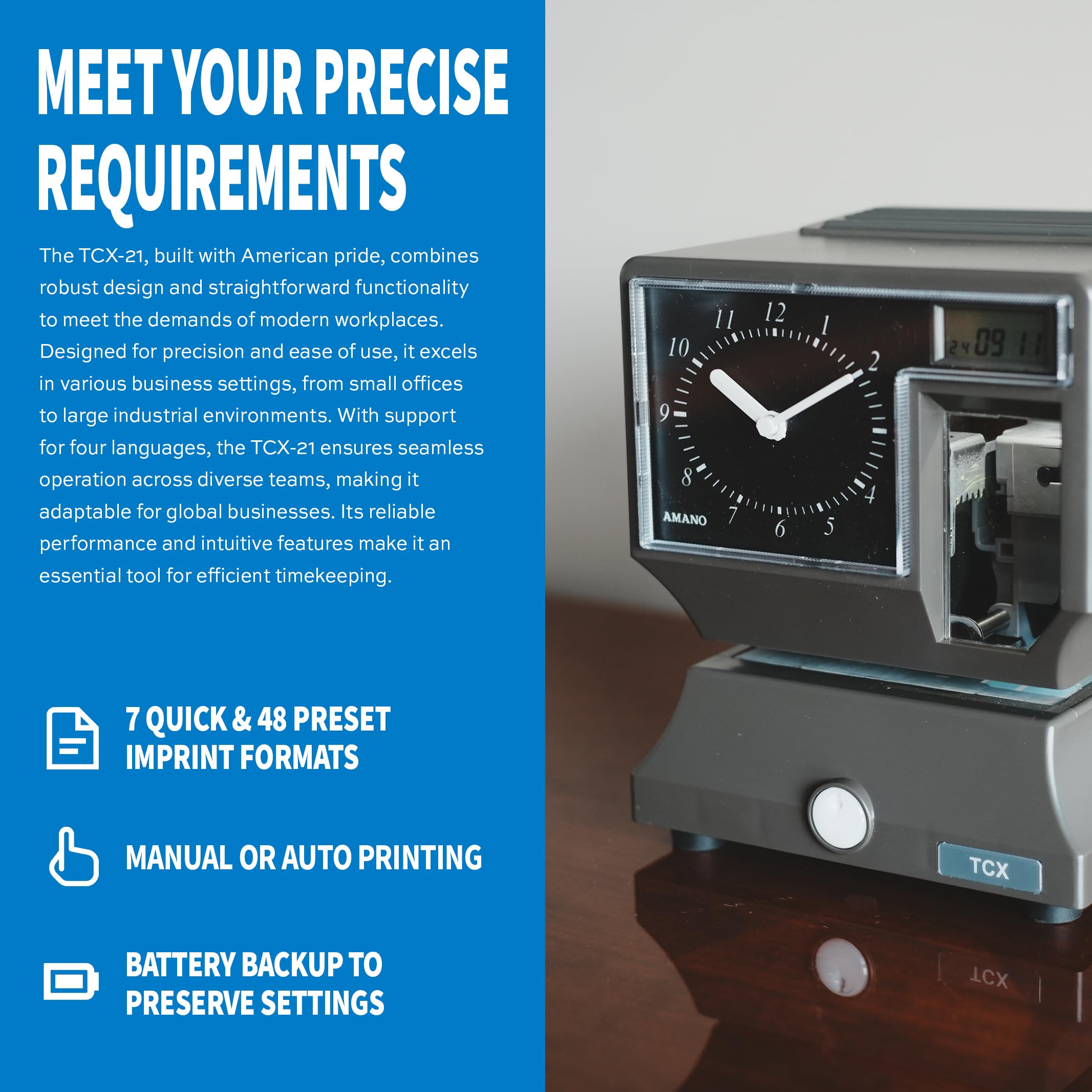 AMANO TCX-21 Digital Time Clock - Reliable Employee Time Tracking & Stamping Machine for Small Businesses | Perfect for Office Attendance, Payroll & Workforce Management
