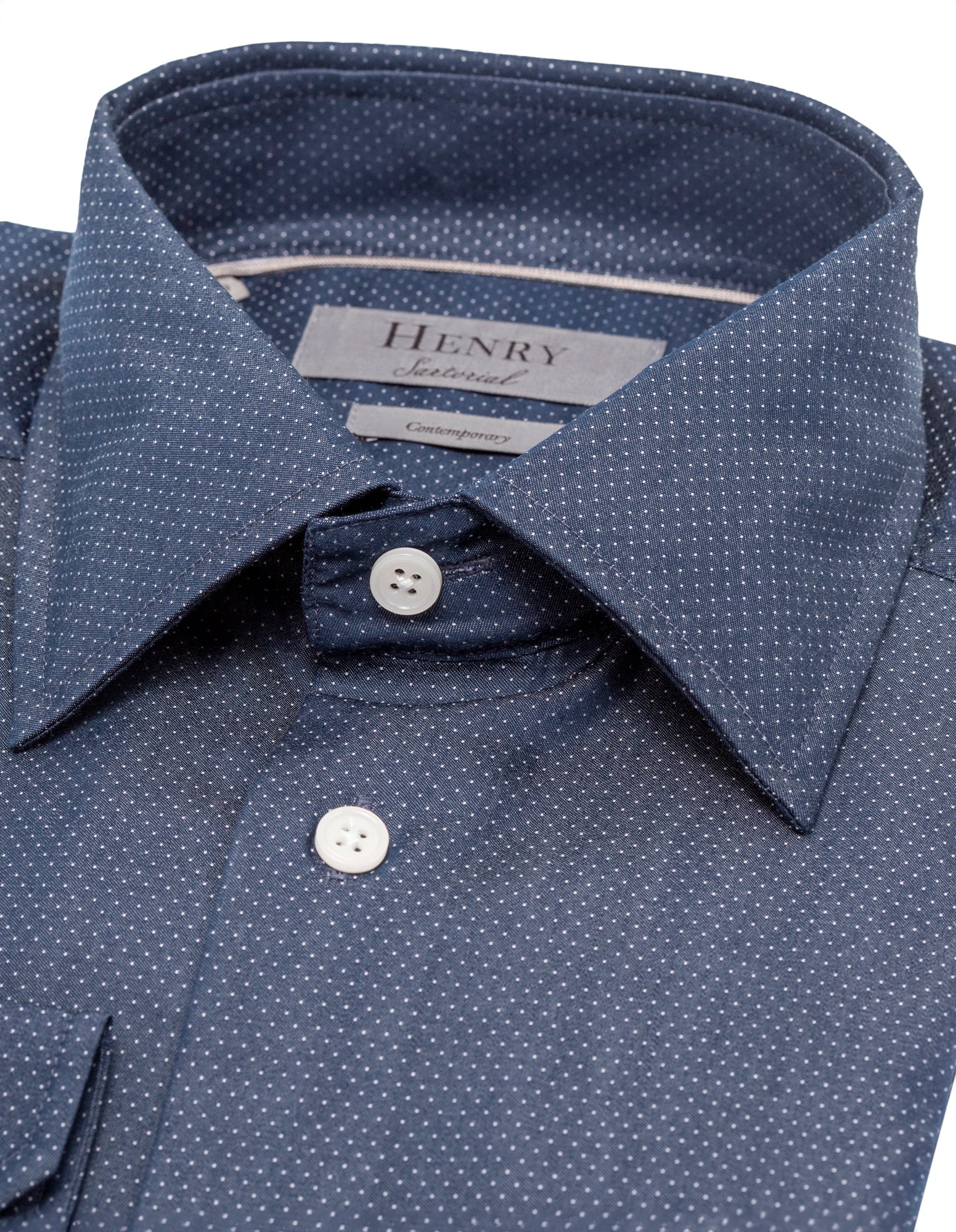 HENRY SARTORIAL Classic Fit Dot Blended Cotton Shirt for Men - Navy Blue Casual Business Wear - Perfect for Office, Dating & Formal Events
