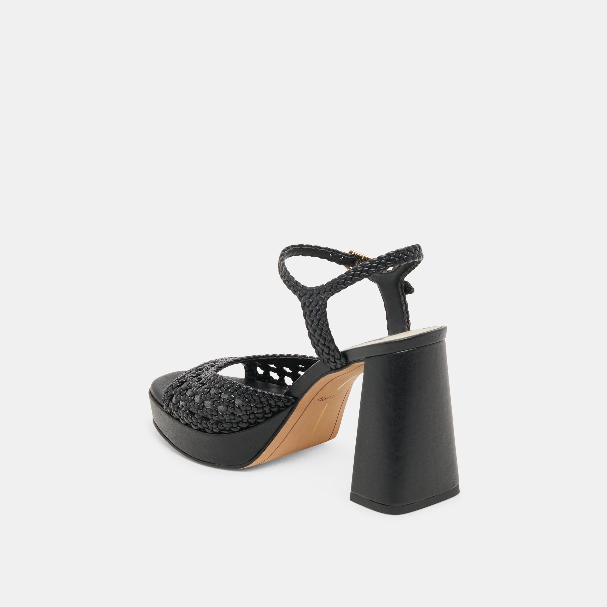 PEYTEN Women's Wide Heel Black Woven Leather Sandals - Comfortable Dress Shoes for Office, Party & Summer Outings