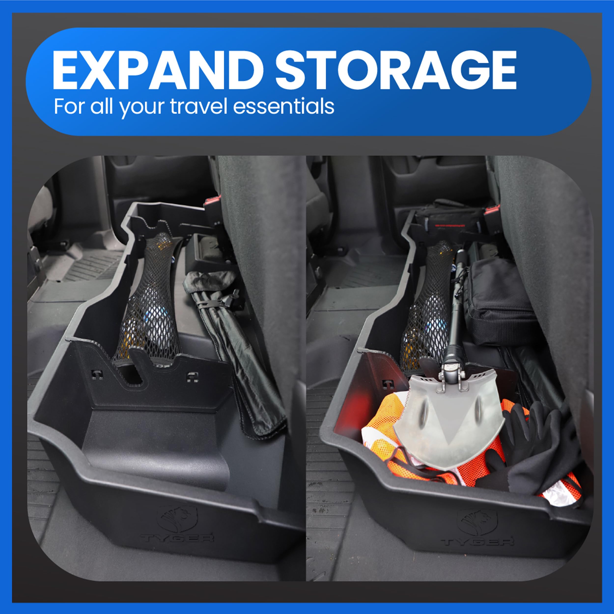 Tyger Auto Underseat Storage Box for 2014-2018 Chevy Silverado & GMC Sierra 1500, 2015-2019 Silverado/Sierra HD Double Cab - Black Rear Seat Organizer (TG-CB5C2248) | Perfect for Truck Accessories, Road Trips & Camping Gear Storage