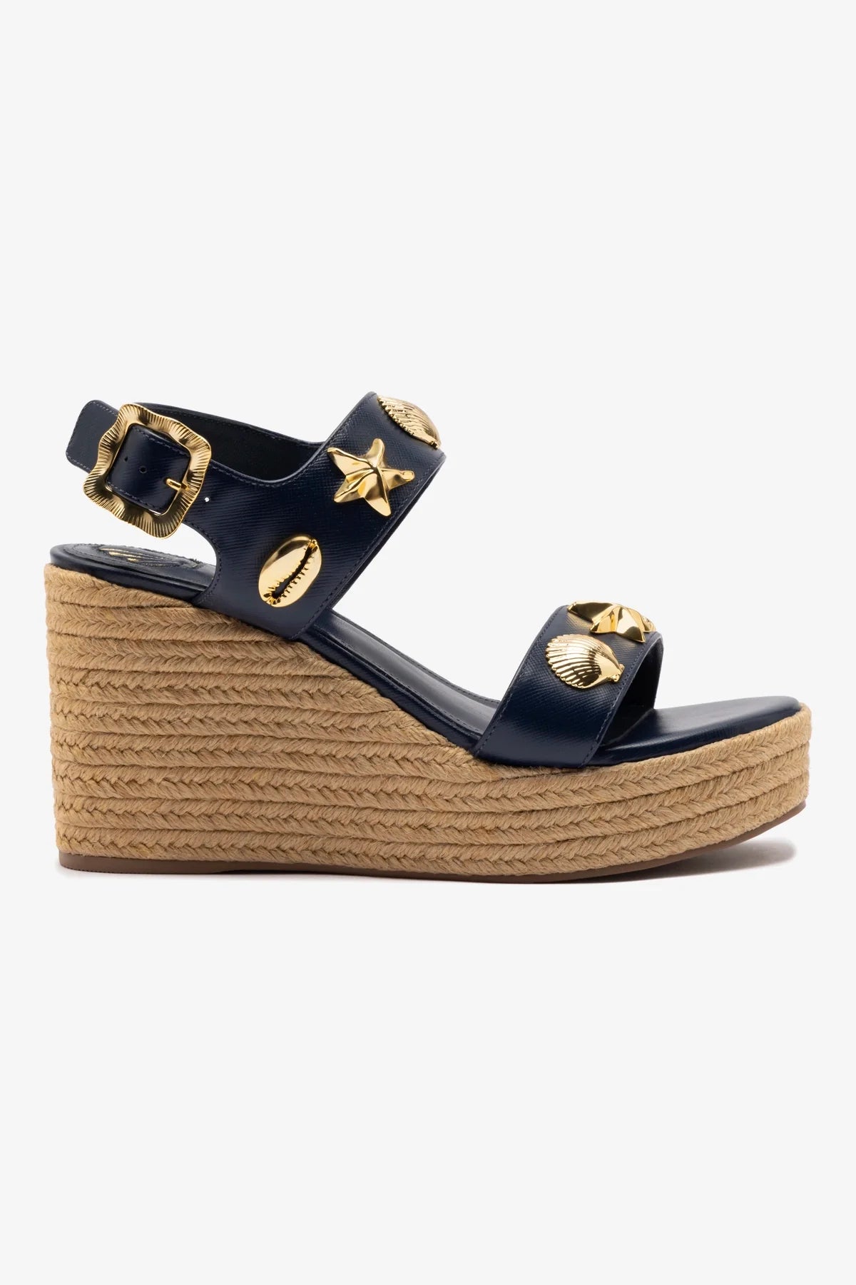 Madison Hi Espadrille Women's Shoes - Navy Blue Saffiano Leather Summer Wedges | Comfortable Casual & Beach Wear for Women