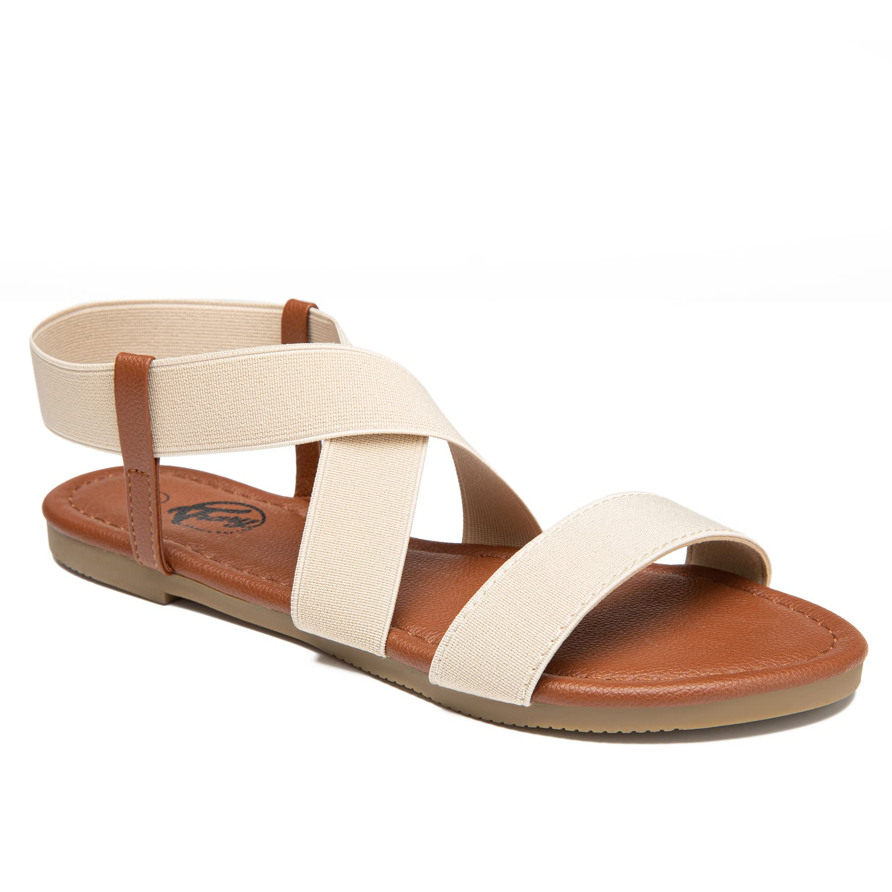 Trary Women's Summer Sandals 2023 - Comfortable Flat Dressy Sandals with Wide Width & Open Toe Elastic Design for Casual Outings, Beach Vacations and Everyday Wear
