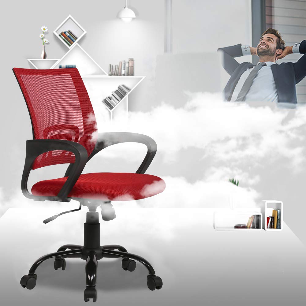 Ergonomic Office Chair with Mesh Back Support - Adjustable Computer Desk Chair for Home & Office Use - Red (Perfect for Long Hours of Work, Gaming, or Studying)