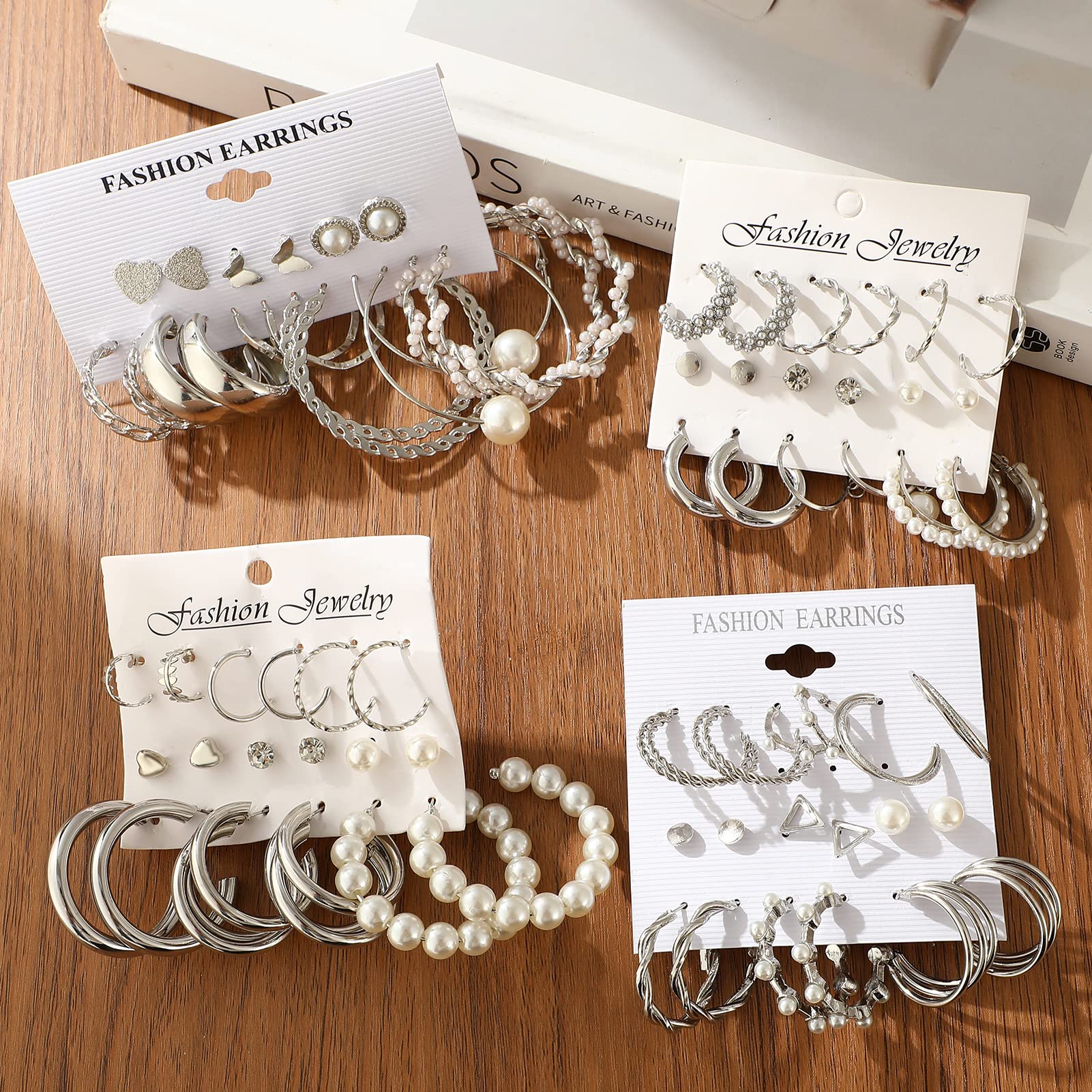 FAXHION 36 Pairs Gold Earrings Set for Women - Fashion Pearl Chain Link Stud Drop Dangle Hoop Earrings Multipack, Hypoallergenic Jewelry for Birthday Party, Wedding, Anniversary & Everyday Wear