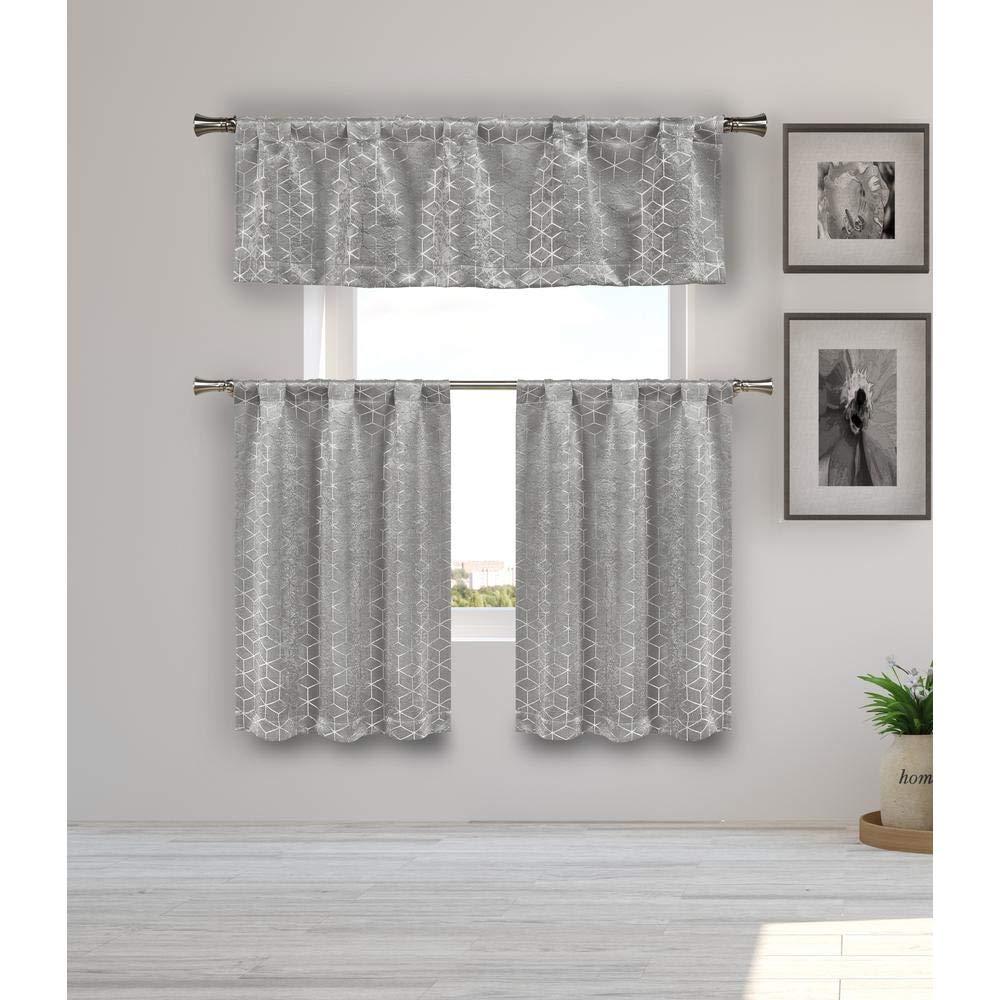 Kelvin Essie Silver Kitchen Curtains - Elegant Window Treatment for Modern Farmhouse & Cottage Style Kitchens