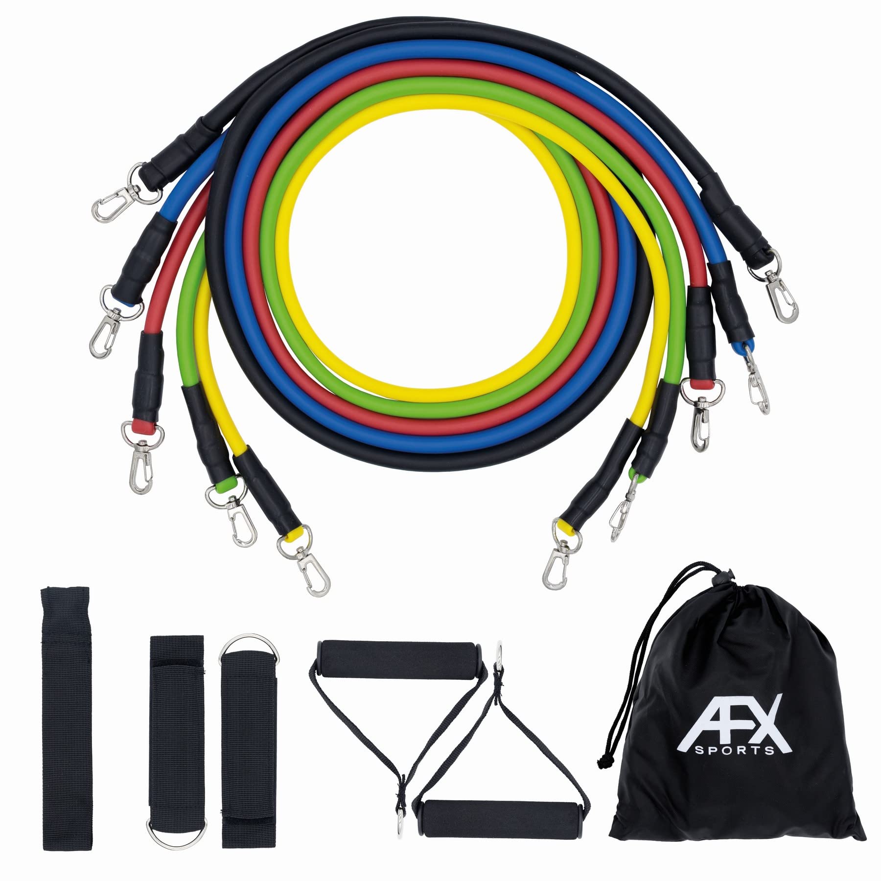 AFX Sports 5-Piece Resistance Bands Set with Handles & Ankle Straps - Home Gym Equipment for Strength Training, Yoga, Pilates & Physical Therapy - Perfect for Full-Body Workouts at Home or Travel Fitness
