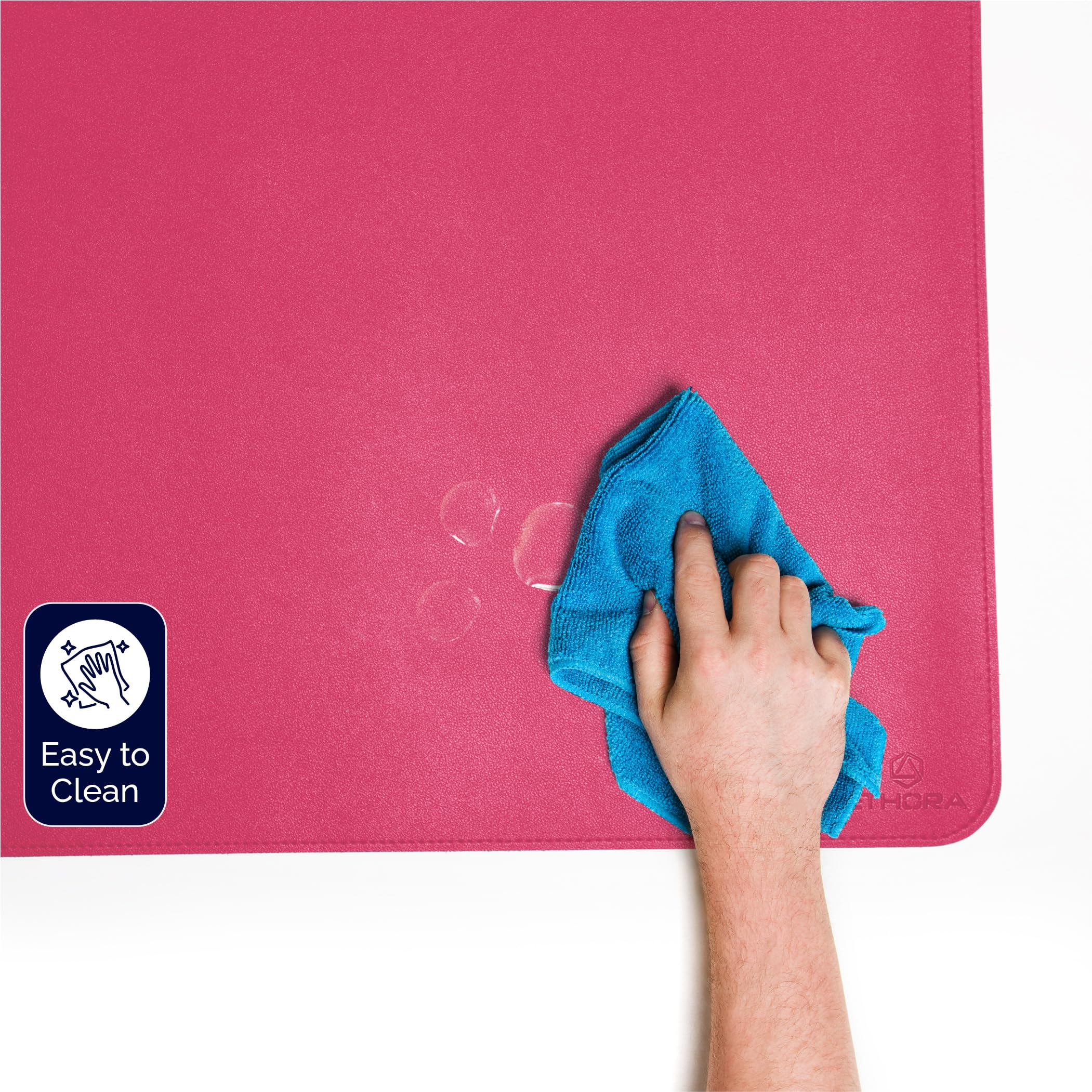 Non-Slip Suede Bottom Leather Desk Mat - Waterproof PU Desk Pad with Stitched Edges for Computer, Mouse & Makeup Vanity - Perfect for Home Office & Beauty Station (Pink, Small Size)