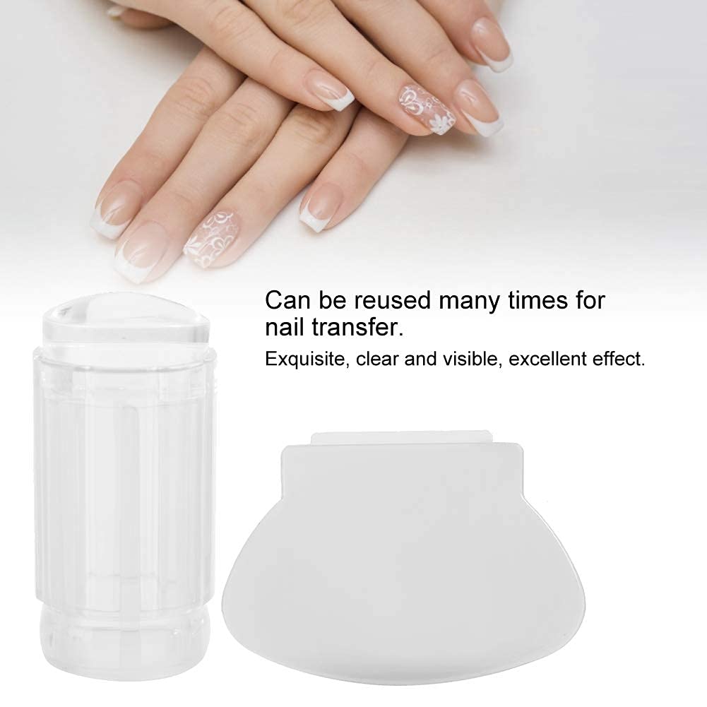 Nail Art Stamper & Scraper Kit - Reusable Transparent Silicone Heads for Nail Polish Stamping - DIY Manicure Printing Tool (White) - Perfect for Salon, Home Nail Art & Professional Nail Designs