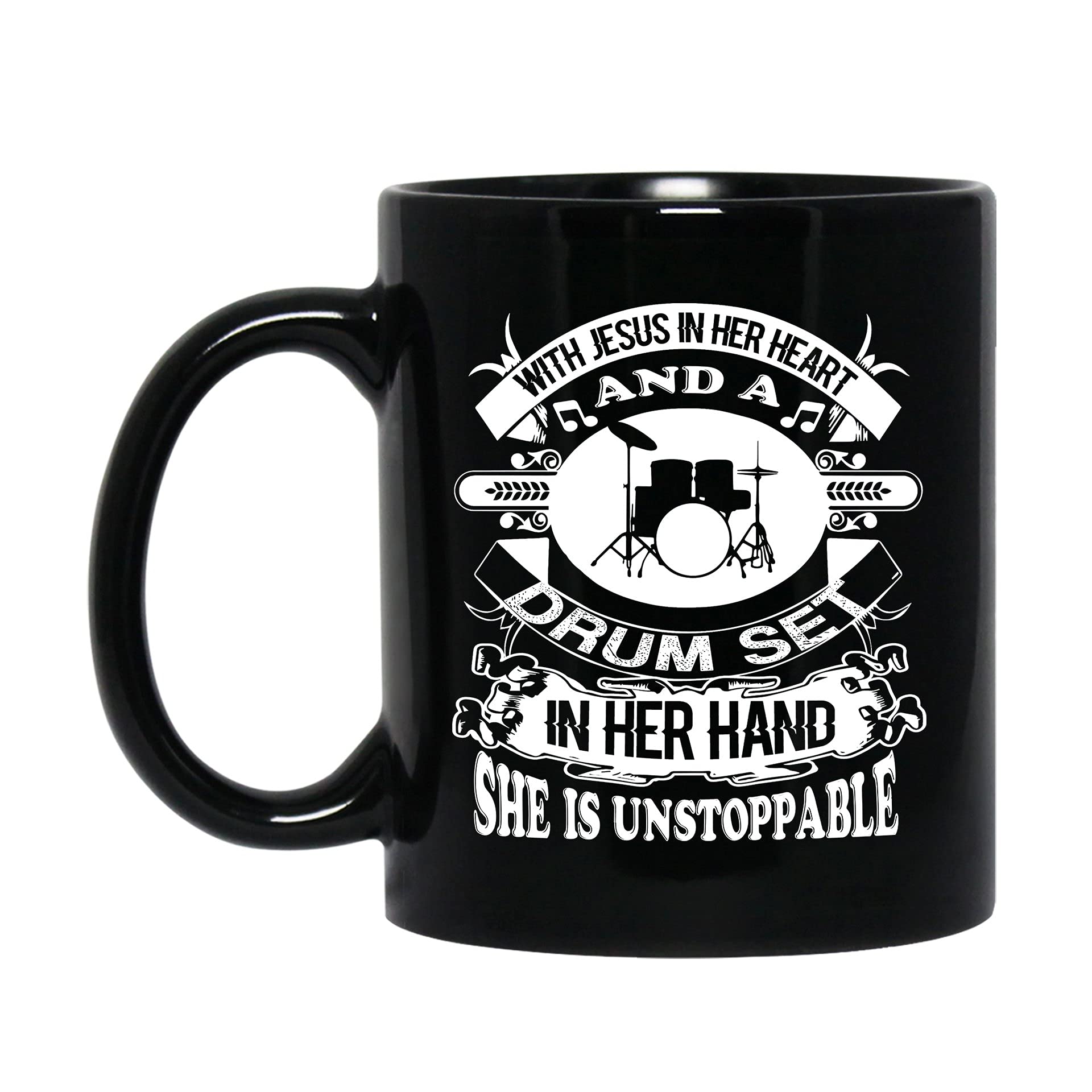 Black Drum Set Coffee Mug - 11oz Ceramic Drum Kit Tea Cup, Unique Gift for Family, Friends, Coworkers (Men & Women) - Perfect for Coffee Lovers, Office Use & Music Enthusiasts