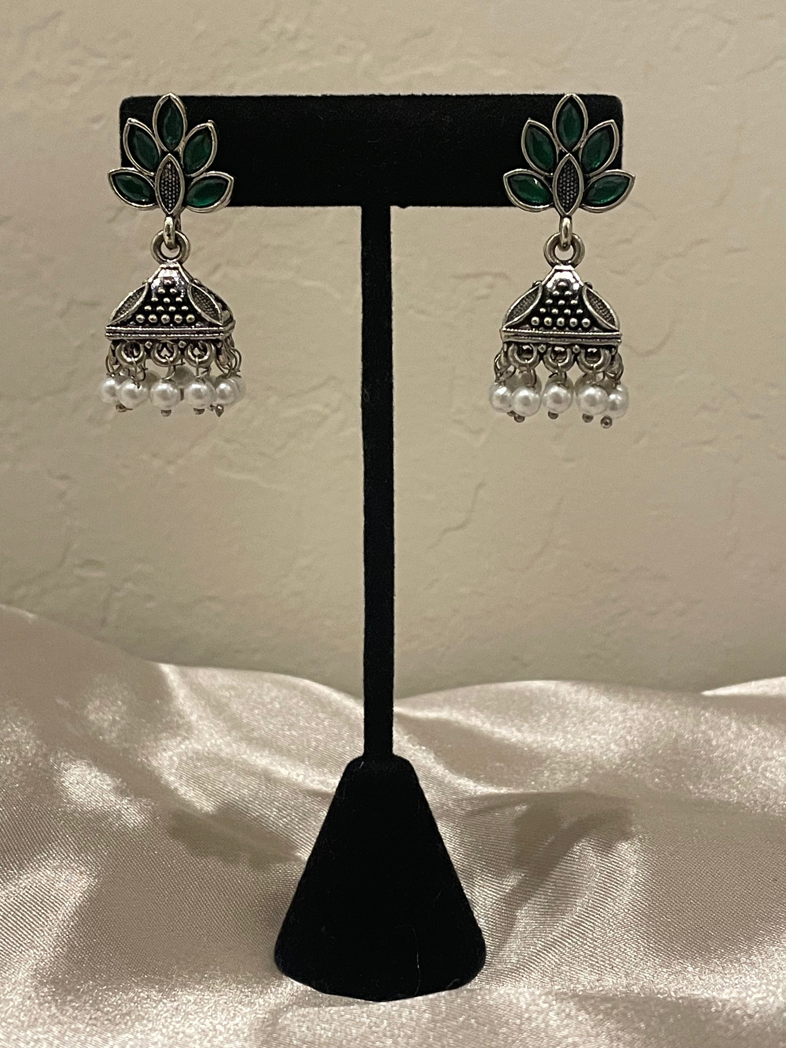 Oxidized Green Stone Earrings for Women - Handmade Boho Dangle Jewelry - Perfect for Parties, Weddings & Everyday Wear