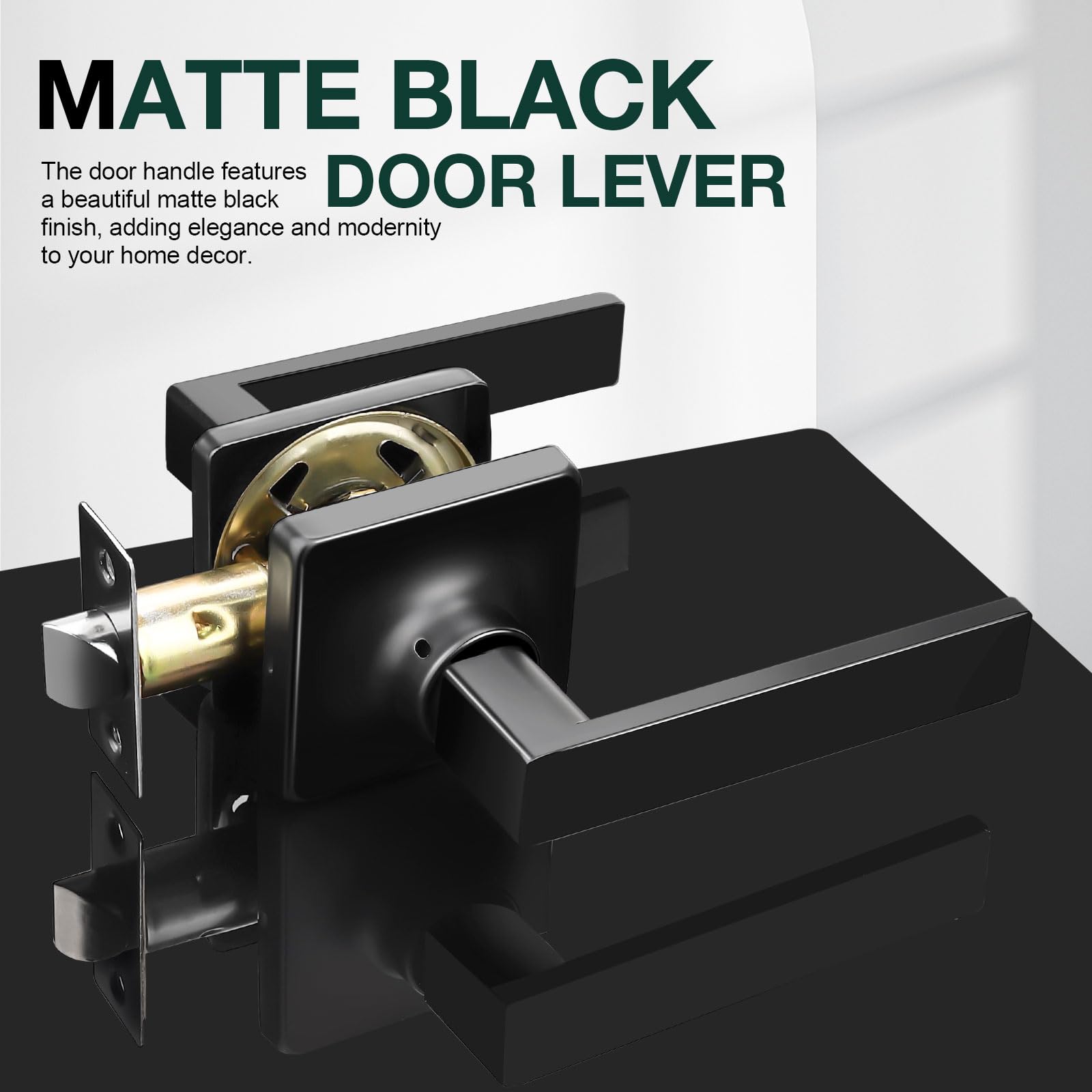 Gobekor 3 Pack Matte Black Square Interior Door Handles - Modern Passage & Closet Door Levers with Lock - Perfect for Bedrooms, Bathrooms & Office Doors