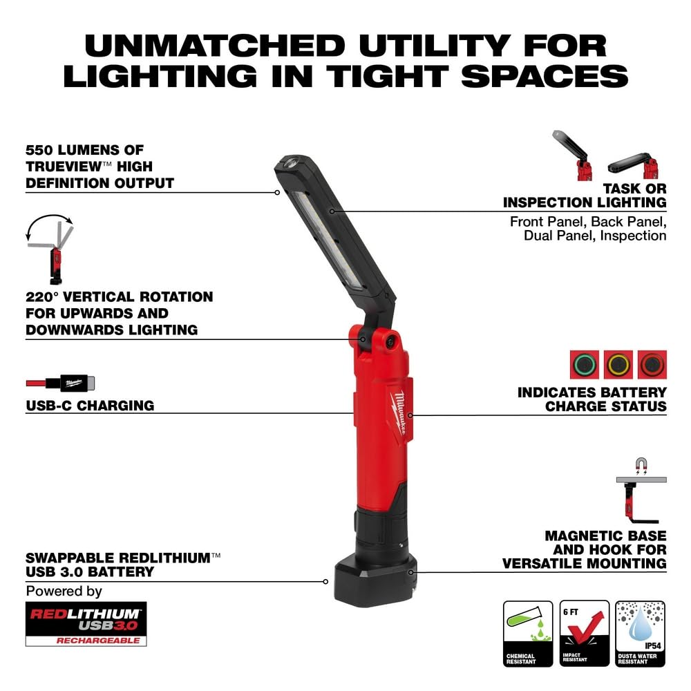Milwaukee Electric Tool RedLithium USB Stick Light - Bright Portable Work Light for Construction, Automotive, and Emergency Use