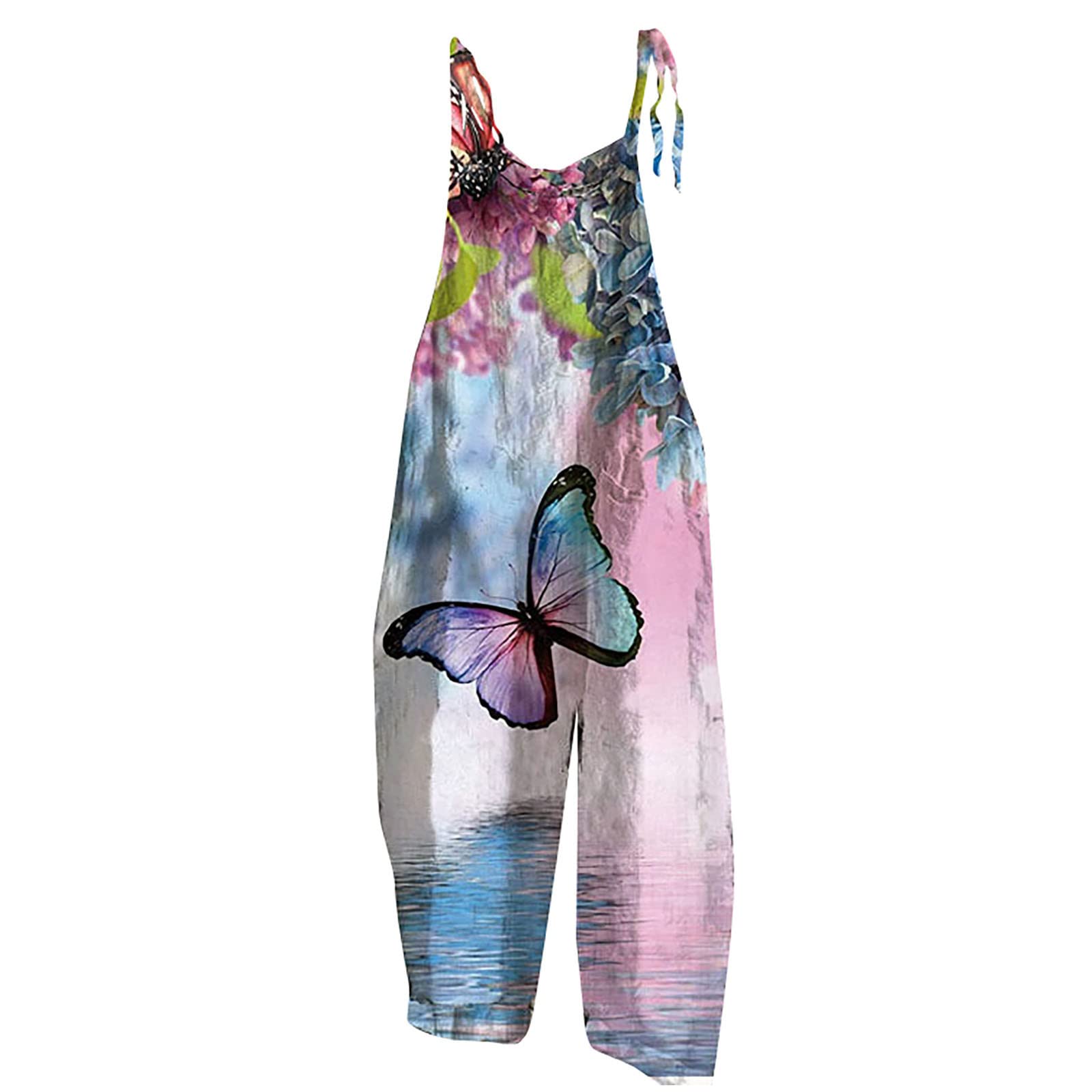Women's Floral Cotton Jumpsuit - Sleeveless Spaghetti Strap Romper with Tie Detail | Perfect for Summer Outfits, Beach Vacations & Casual Dates