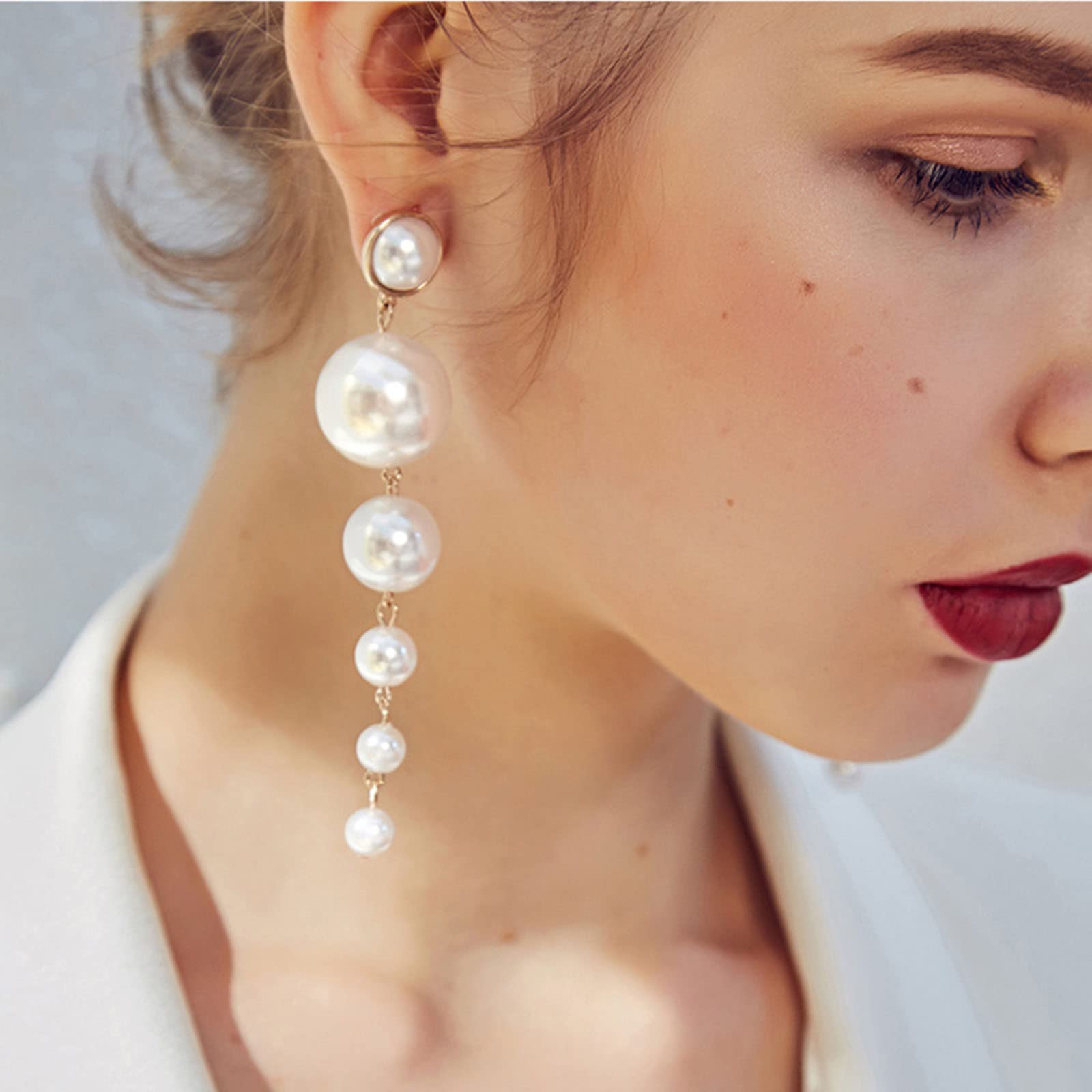 Olbye Pearl Long Dangle Earrings for Women - Gold Bohemian Statement Pendant Earrings with Charm, Elegant Pearls for Trendy Jewelry | Perfect for Parties, Weddings & Boho Fashion