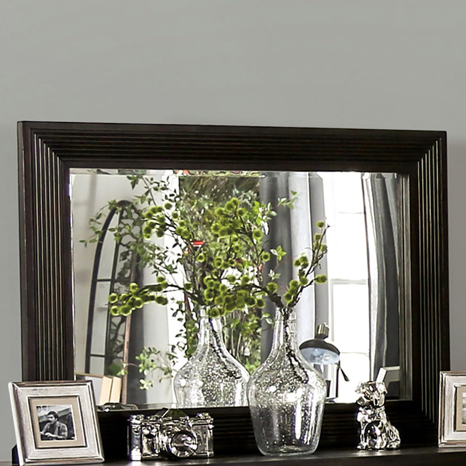 Tezra Contemporary Solid Wood Framed Mirror in Dark Walnut - Modern Wall Mirror for Bedroom, Living Room & Entryway - Furniture of America