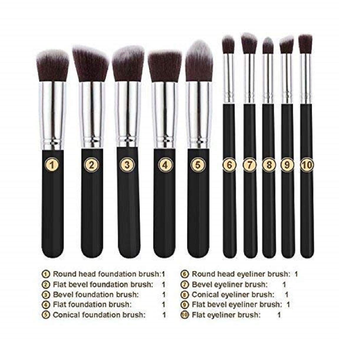 ClubBeauty 10-Piece Professional Makeup Brush Set - Foundation Brush, Powder Brush, Eyeshadow Brushes (Black) | Perfect for Everyday Makeup, Travel & Professional Use