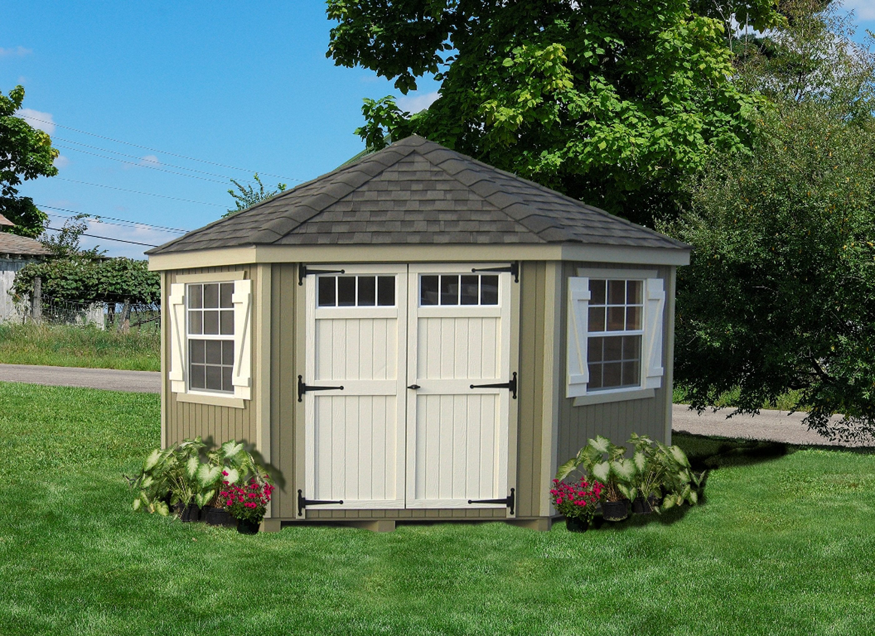 Colonial Five Corner Shed Panelized Kit - Easy DIY Garden Storage Shed for Backyard, Patio & Outdoor Organization