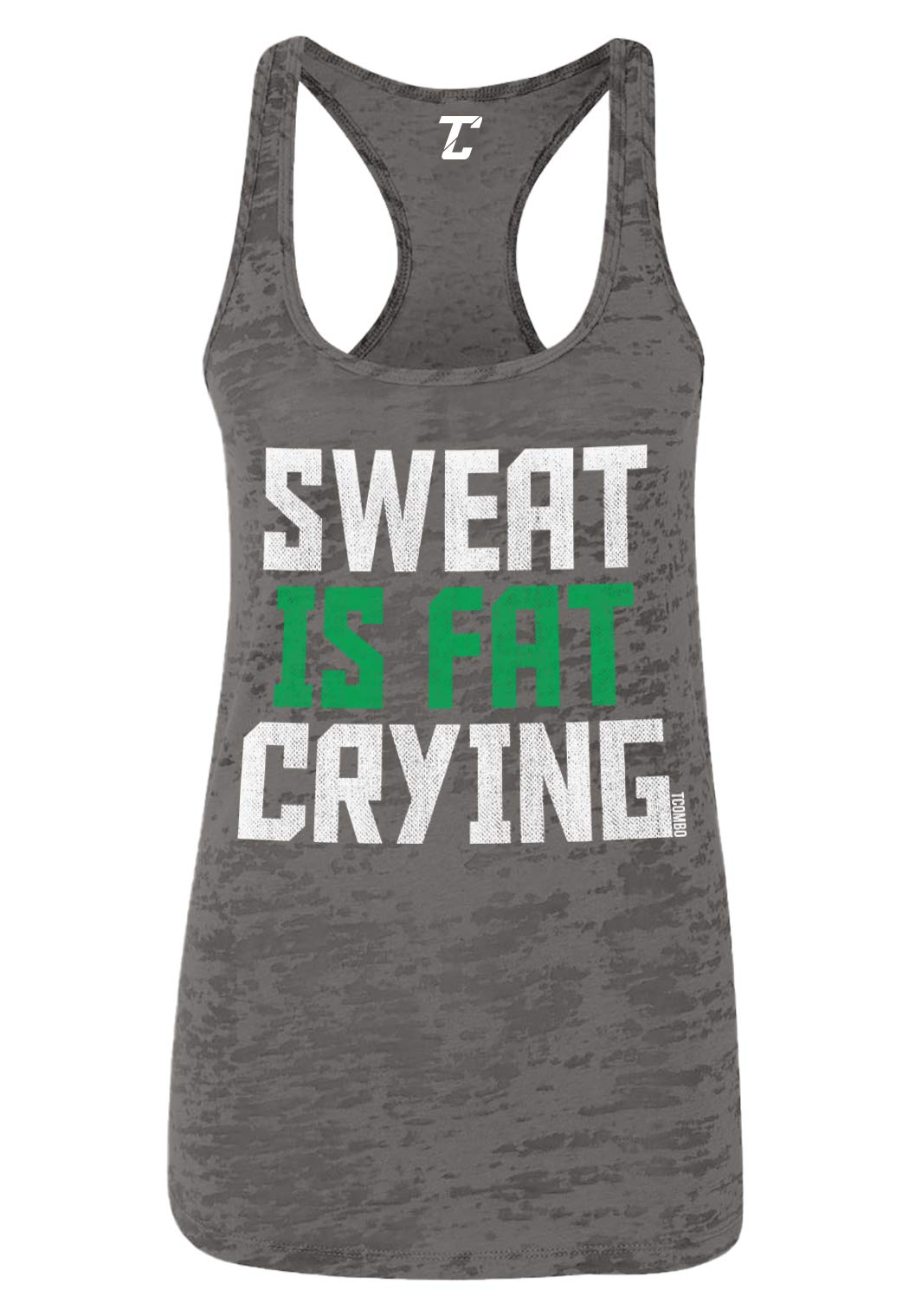 Gym Fitness Racerback Tank Top for Women - Motivational 'Sweat is Fat Crying' Workout Shirt - Perfect for Bodybuilding, Weightlifting & Cardio