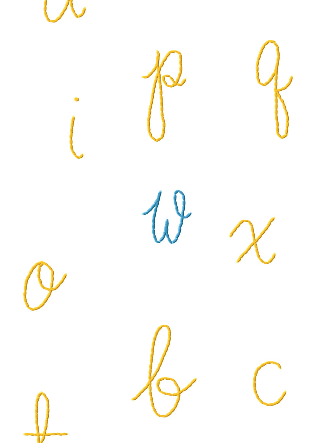 LF Alphabet Wallpaper by Lingua Franca - Marigold with Blue Accent Letters | Nursery Decor, Kids Room Wallpaper, Playroom Design