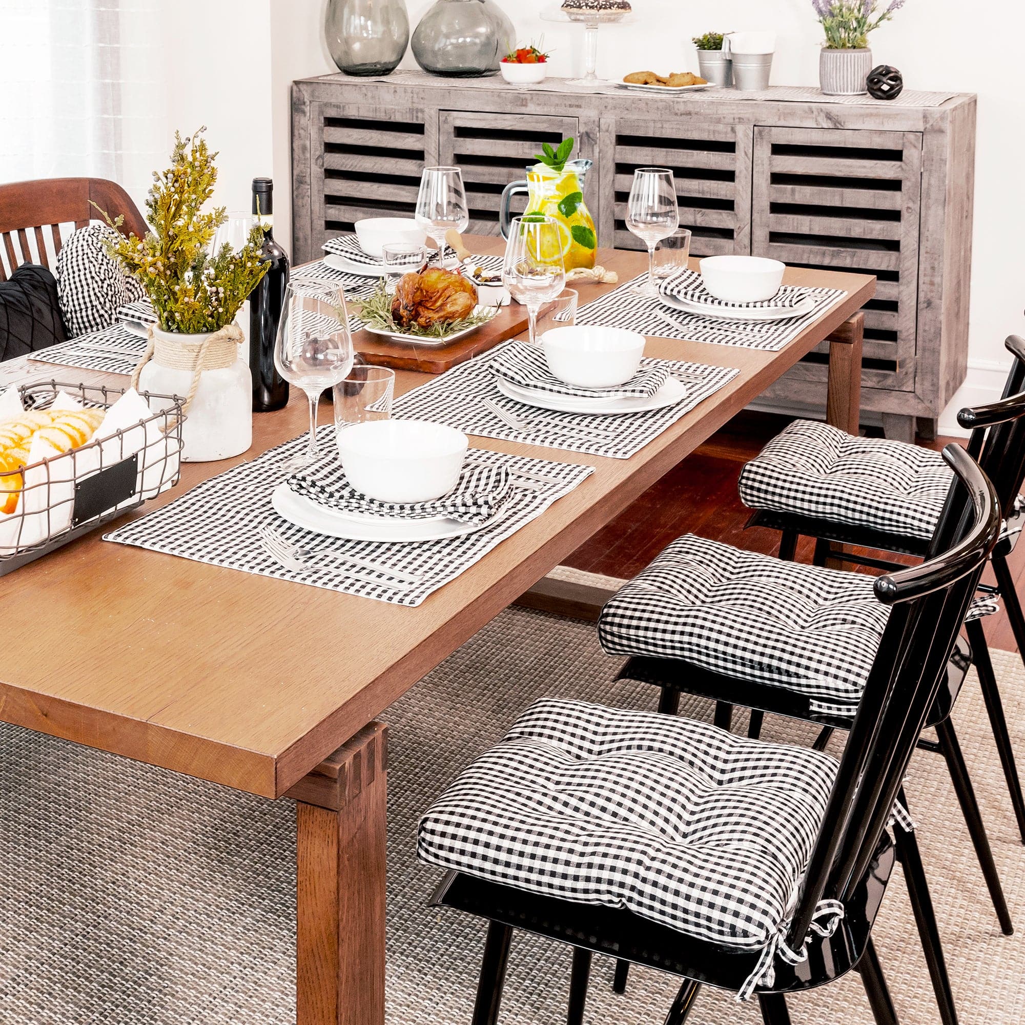 Gingham Check Yarn Dyed Cotton Napkins - Set of 4 - Premium Kitchen & Dining Table Linens for Parties, Picnics & Everyday Use