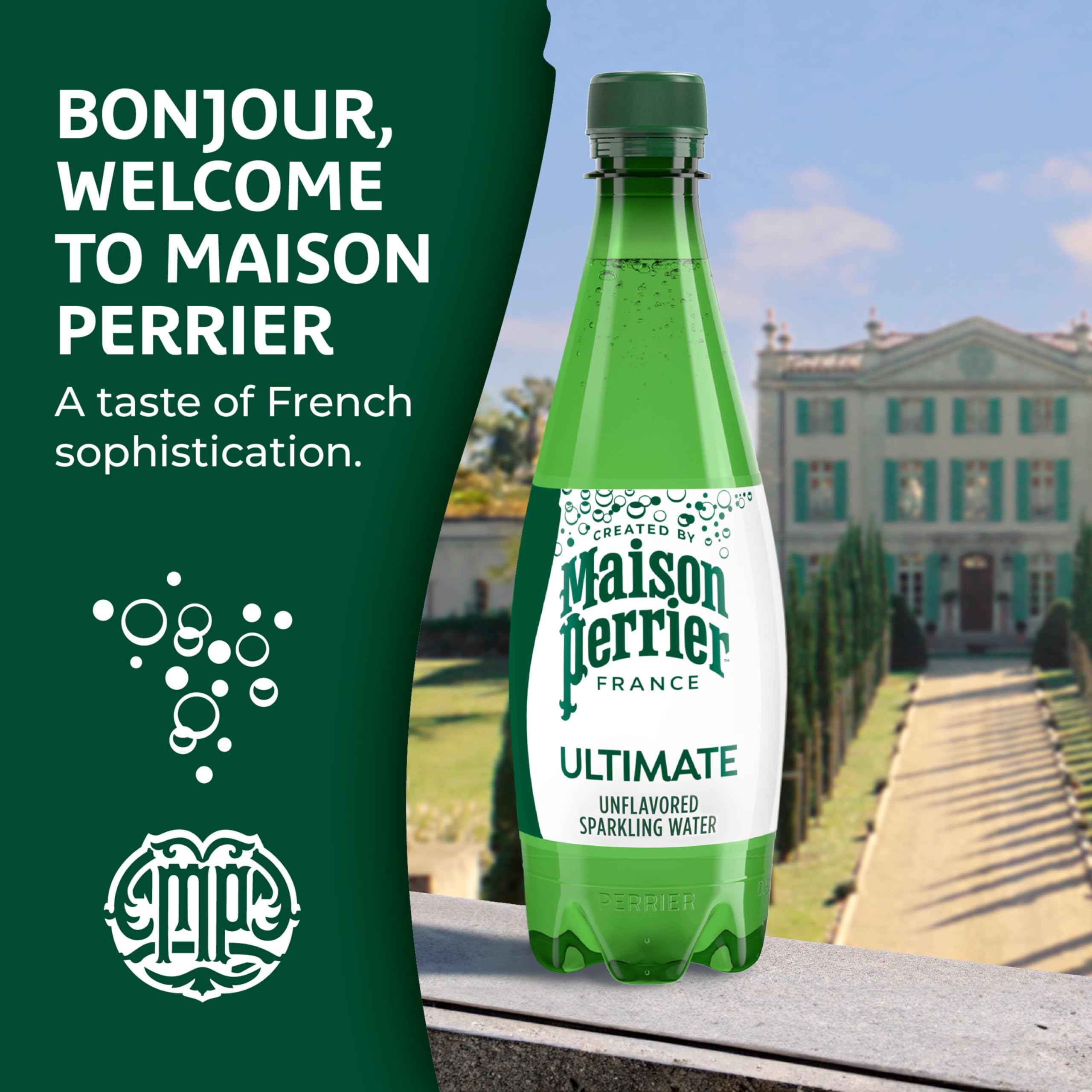 Maison Perrier Unflavored Sparkling Water - 16.9 Fl Oz Plastic Bottles (12 Pack) - Perfect for Hydration, Parties, and Healthy Living