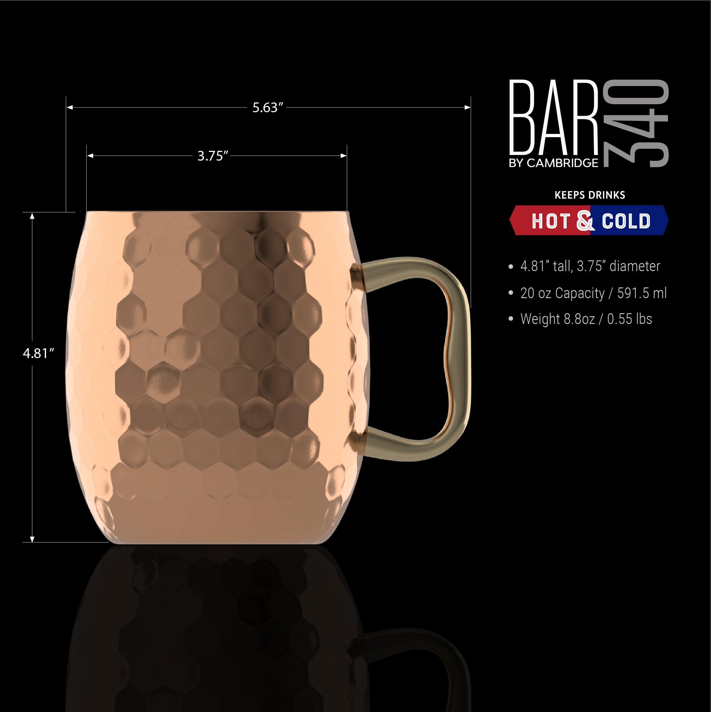 Premium Hammered Copper Moscow Mule Mugs Set of 2 - 16oz Copper Cups for Cocktails, Iced Coffee & Cold Drinks - Perfect for Parties, Gifts & Home Bar Essentials
