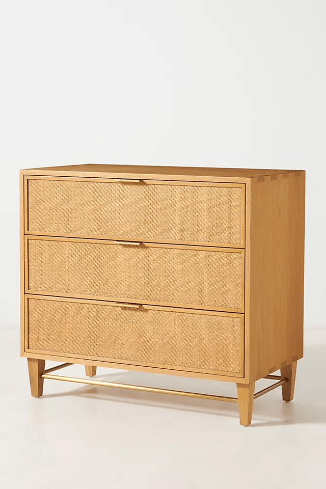 Handmade Cane Three-Drawer Dresser - Natural Rattan Bedroom & Living Room Storage Furniture | Perfect for Organizing Clothes, Linens, and Home Decor Accessories
