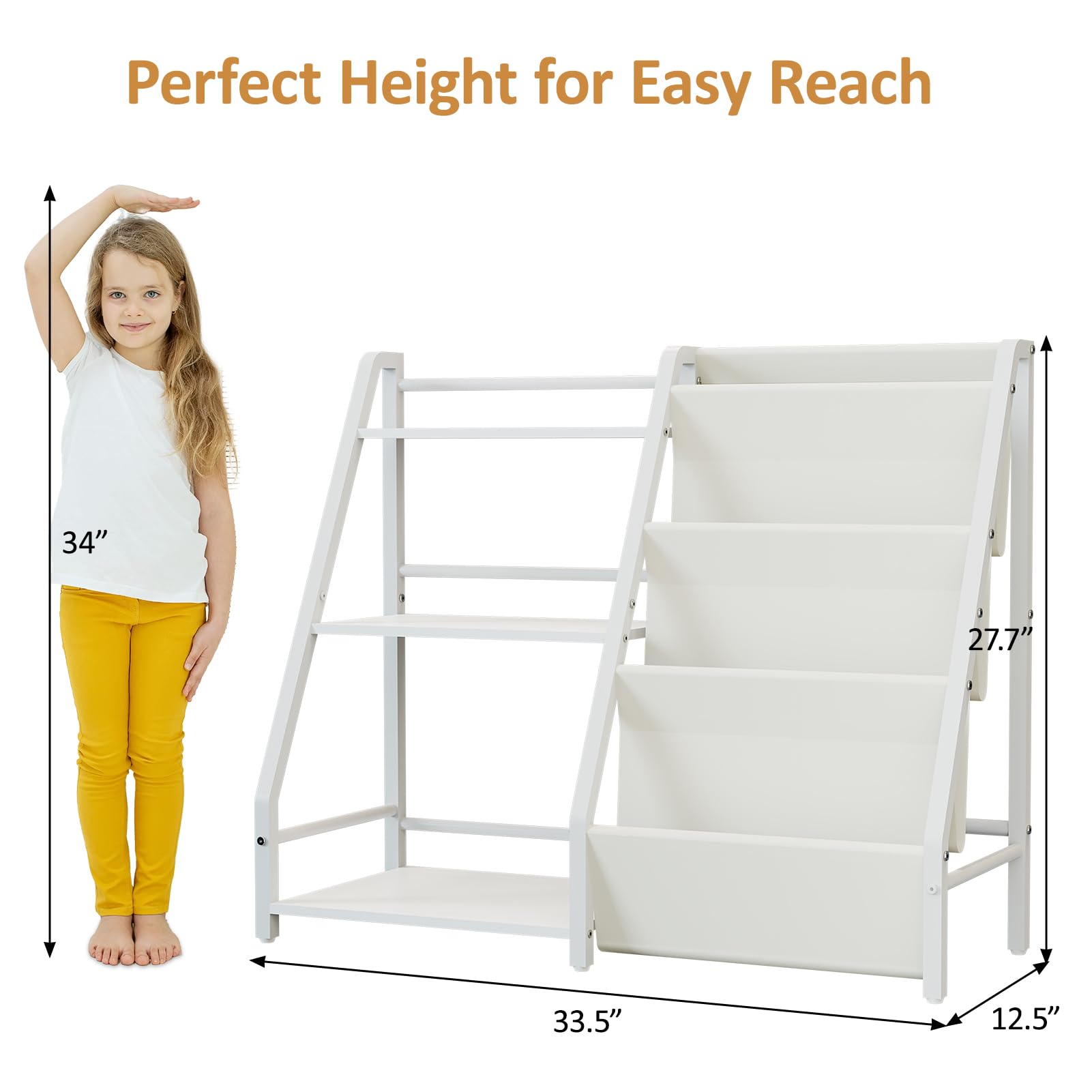 Montessori Kids Bookshelf & Toy Organizer - 2-in-1 Nursery Book Storage with Toy Storage for Toddler Rooms (White) | Perfect for Playrooms, Bedrooms & Daycare Centers