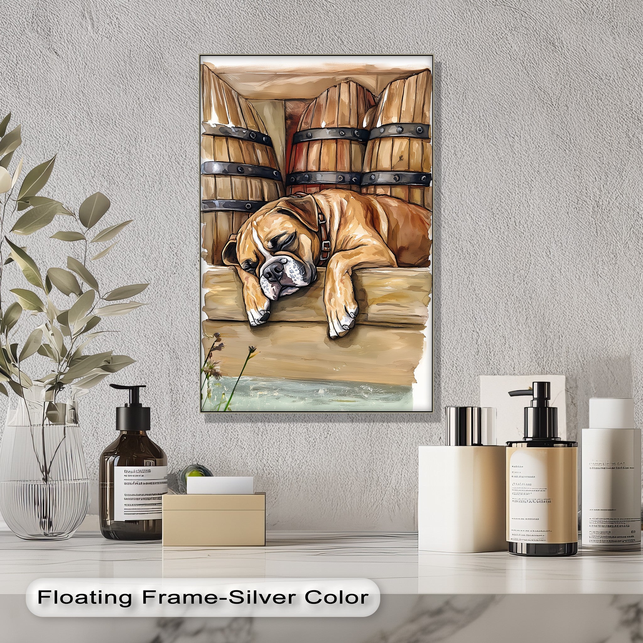Sleeping Bulldog Canvas Print - Cute Puppy Wall Art for Nursery, Bedroom & Office Decor - Barrel Nap Illustration