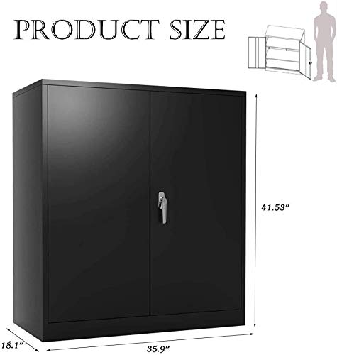 Superday Black Metal Storage Cabinet - Lockable Steel Cabinet with Doors & 2 Adjustable Shelves, Heavy Duty Office & Home Storage Solution for Garage, Workshop, and Utility Rooms