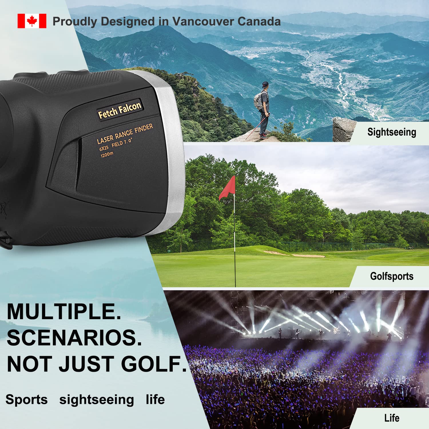 Fetch Falcon OLED Laser Golf Range Finder - 3rd Gen, 6X Magnification, High Precision Slope Mode with Scan, Flag Lock Vibration, 1000 Yard LCD Display (Black) | Perfect for Tournament Play & Course Navigation
