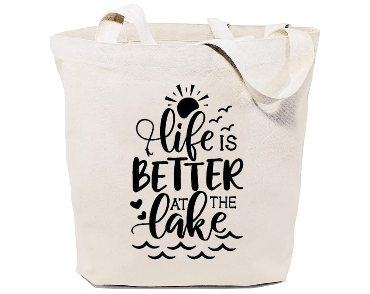 Stylish Reusable Canvas Tote Bag for Women - Eco-Friendly Grocery Shopping Shoulder Bag | Perfect Lake Day Accessory & Funny Gift for Girls