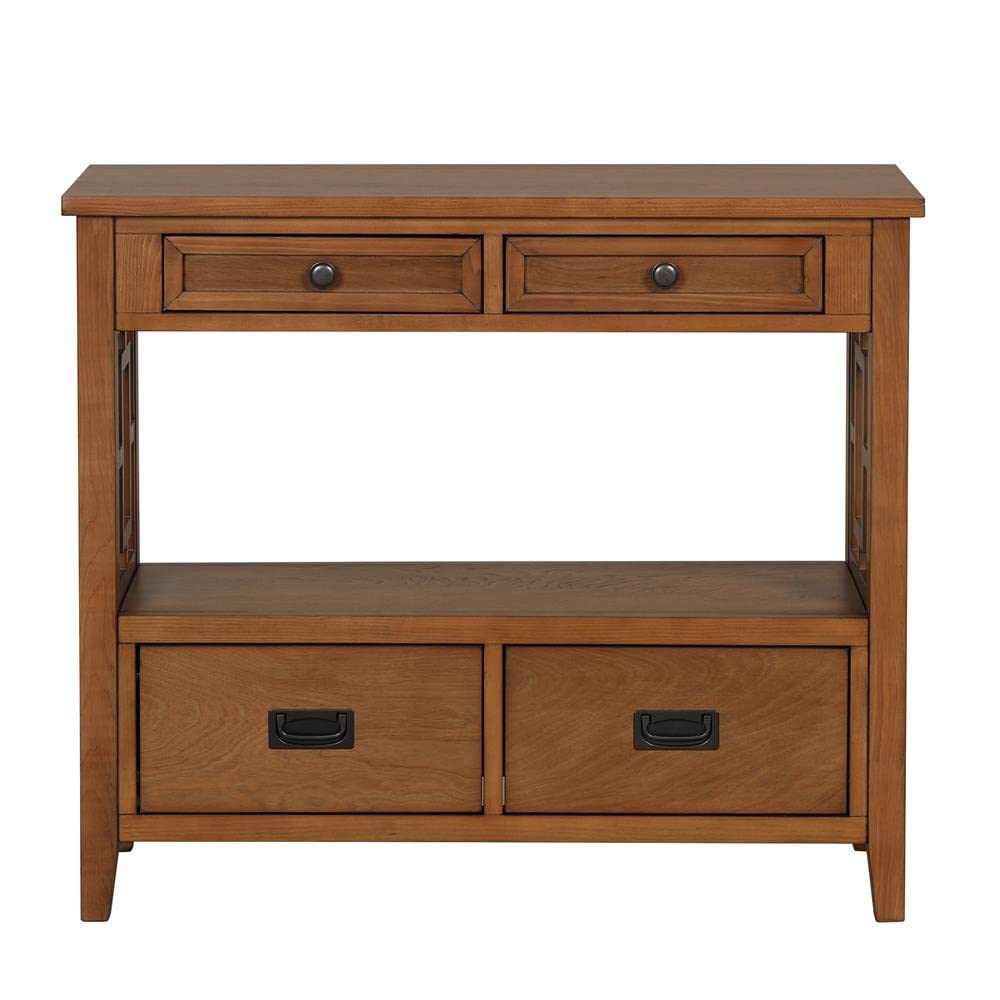 36 Inch Rustic Farmhouse Console Table with 4 Drawers & Storage Shelf - Solid Pine Wood Entryway Table for Hallway, Living Room, Bedroom or Kitchen Decor (Brown) | Perfect for Small Space Organization & Farmhouse Style Home Decor