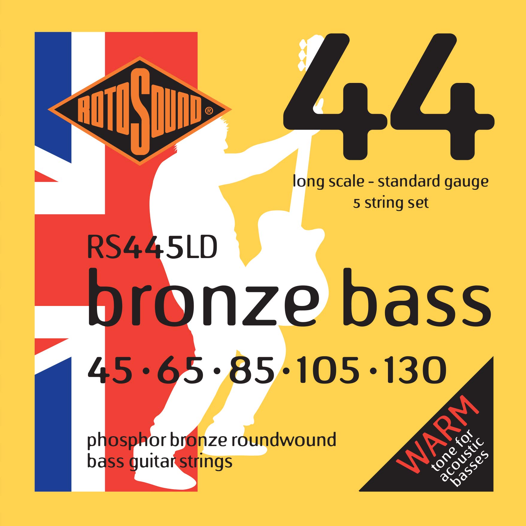 Rotosound RS445LD Phosphor Bronze 5 String Bass Guitar Strings (45-130 Gauge) - Perfect for Rock, Jazz & Studio Recording Sessions