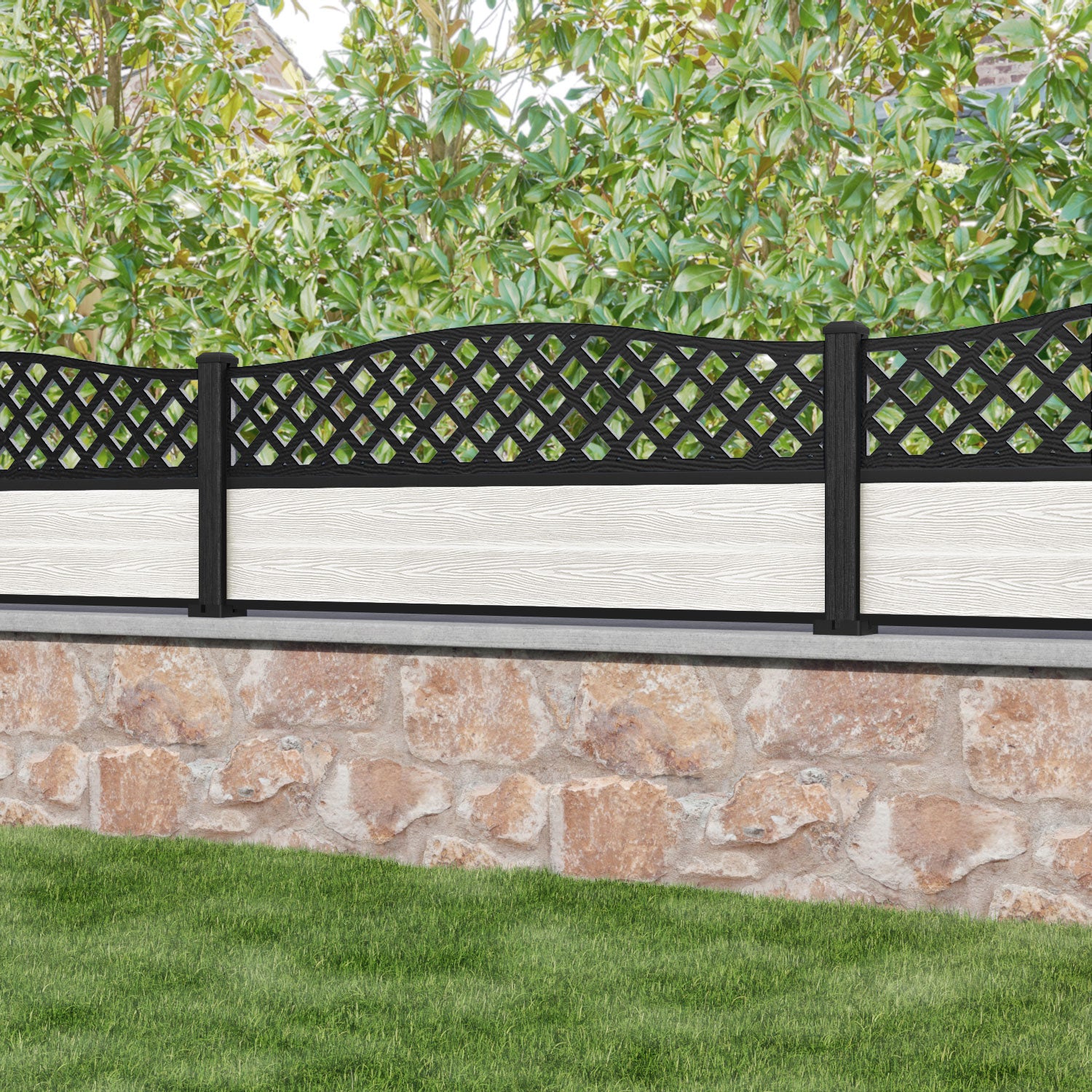 Classic High Wave Fence Panel - Light Stone Color with Composite Posts | Durable Outdoor Privacy Fence for Backyard, Garden & Pool Areas