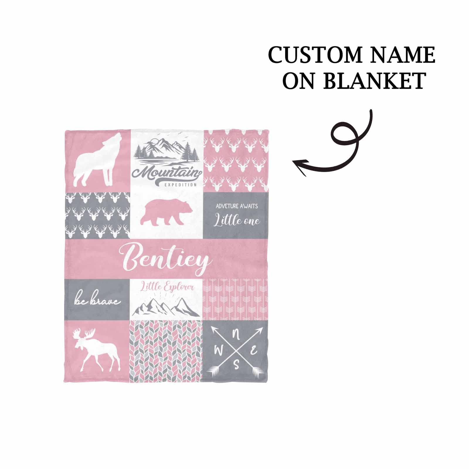 Personalized Baby Blanket with Name - Custom Pink Woodland Bear Deer Wolf Design - Super Soft Fleece Blanket for Newborns, Girls & Boys - Perfect Baby Shower Gift for Nursery, Stroller & Cuddling