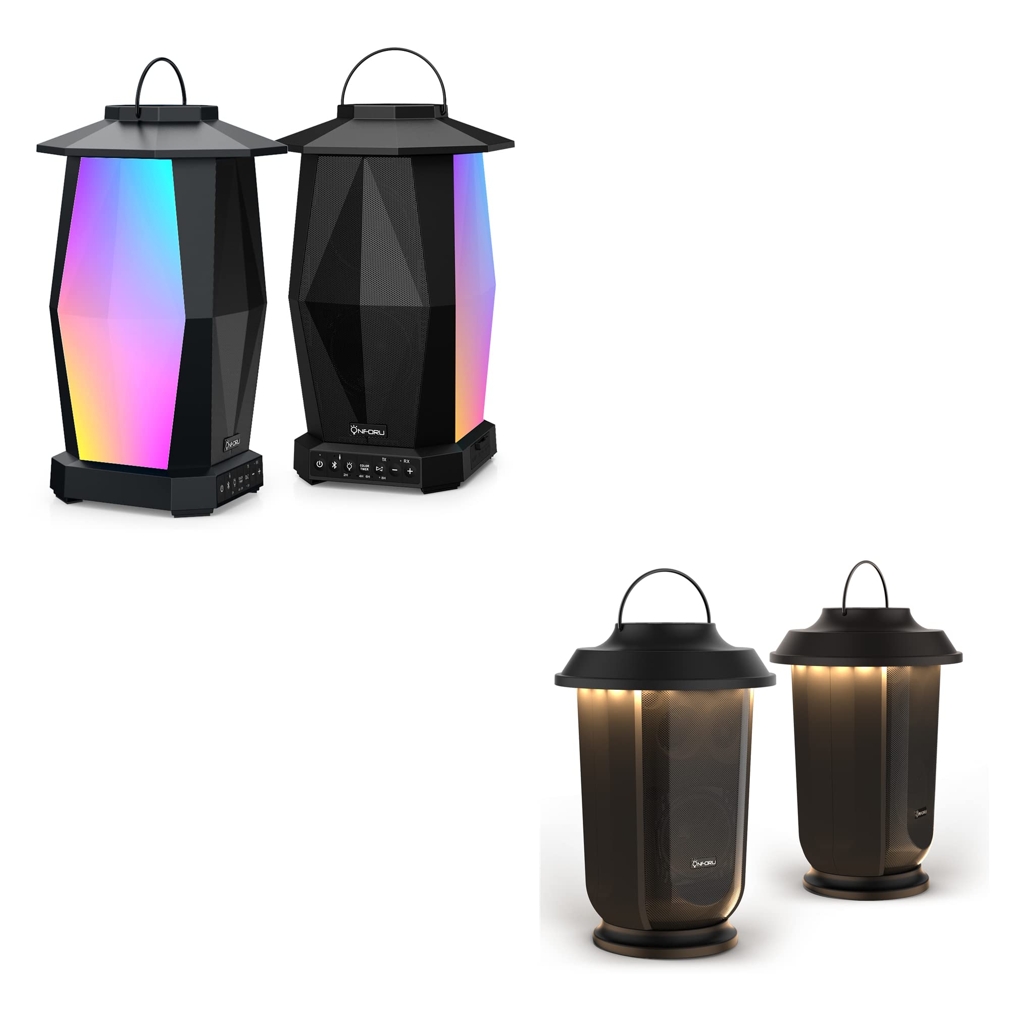 Onforu 4 Pack Outdoor Bluetooth Speakers with LED Mood Lights - IPX5 Waterproof, Wireless Stereo Pairing for Patio, Garden, Camping, Christmas Party & Home Decor - Perfect for Backyard BBQs, Pool Parties and Holiday Gatherings